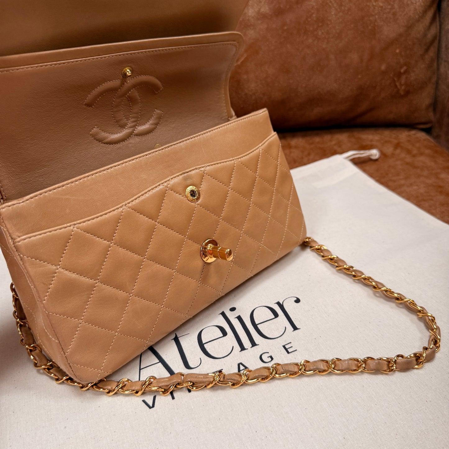 Chanel 1997 Rare Dark Beige Classic Double Flap Small