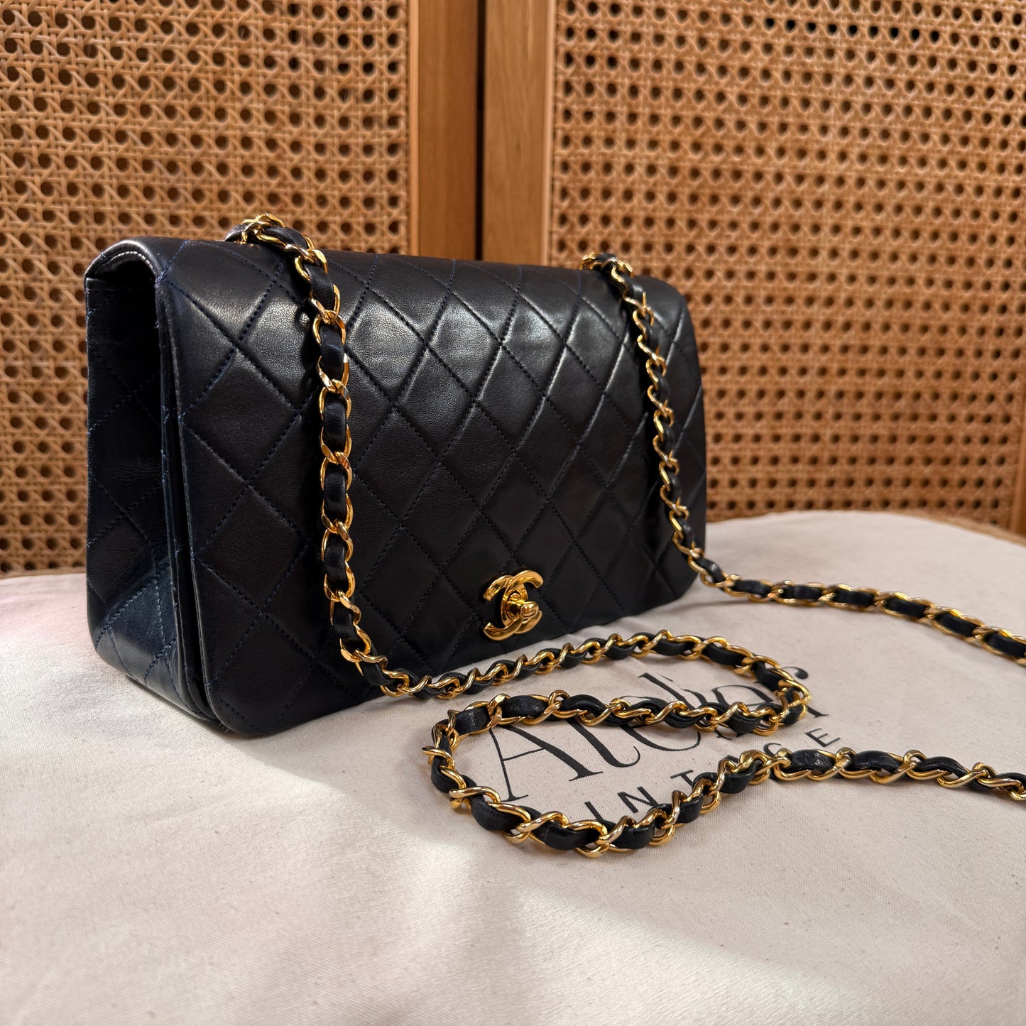Chanel 1989 Rare Navy Classic Medium Rectangle Full Flap