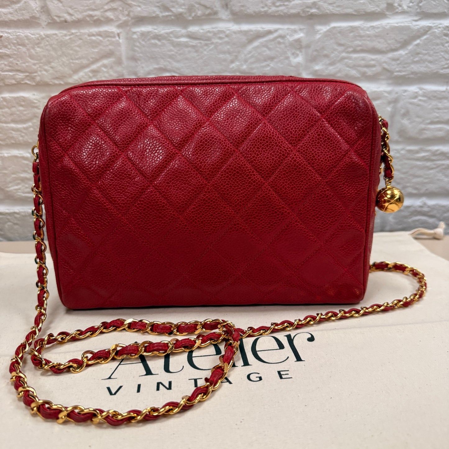 Chanel 1994 Rare Red Caviar Camera Bag with CC Charm