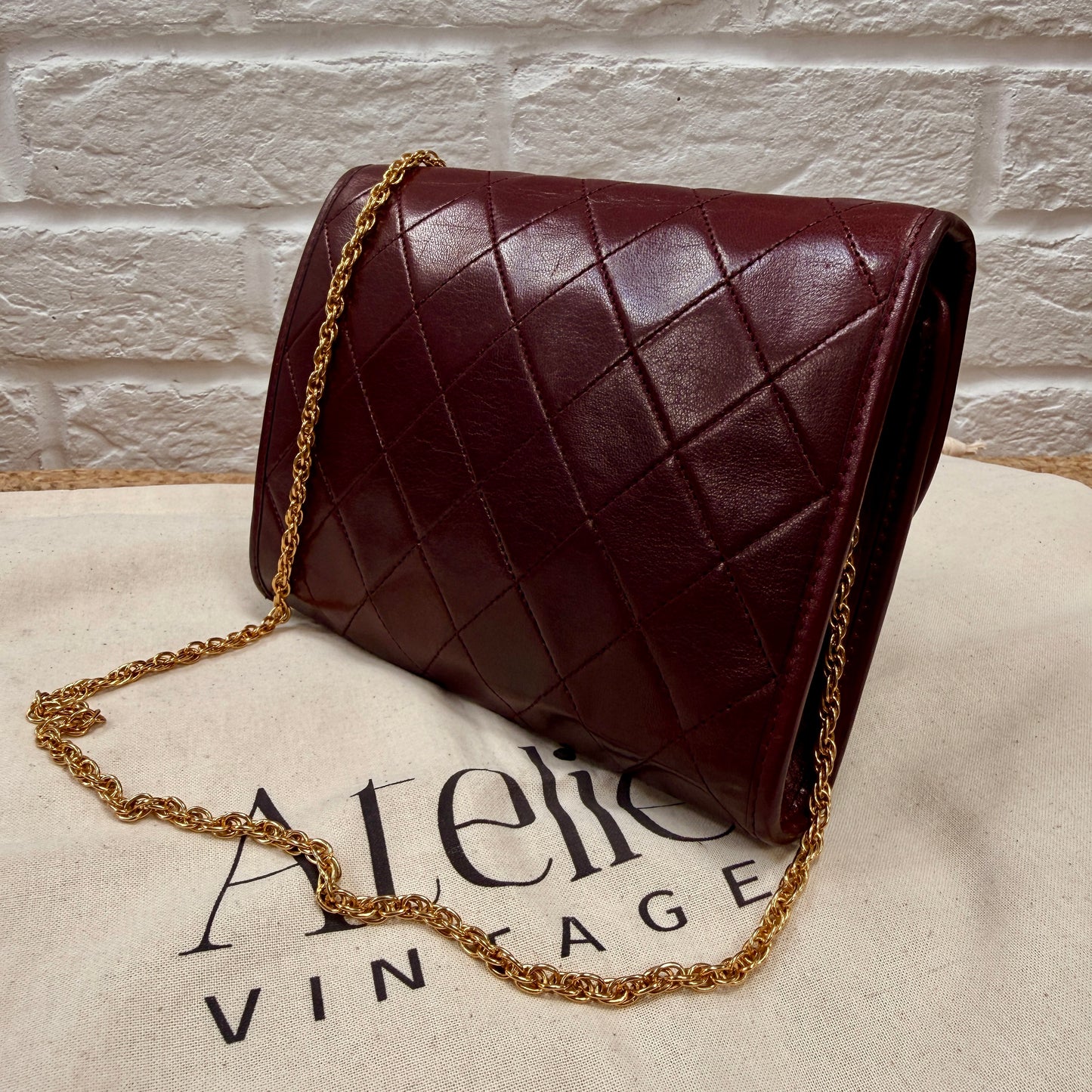 Chanel Early 1980s Rare Bordeaux Lambskin Leather Single flap Cross Body
