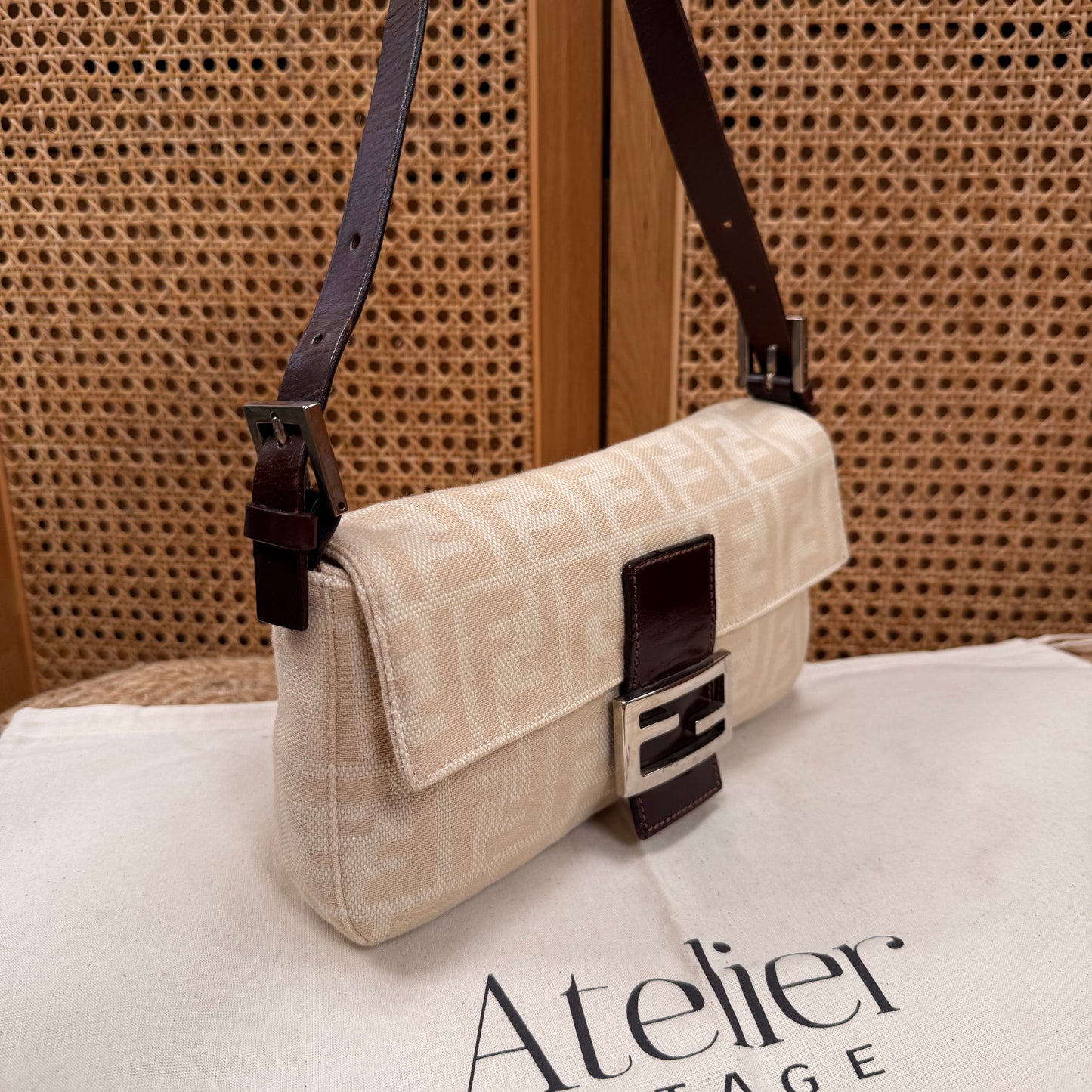 Fendi 1990s Original Baguette in Beige Canvas