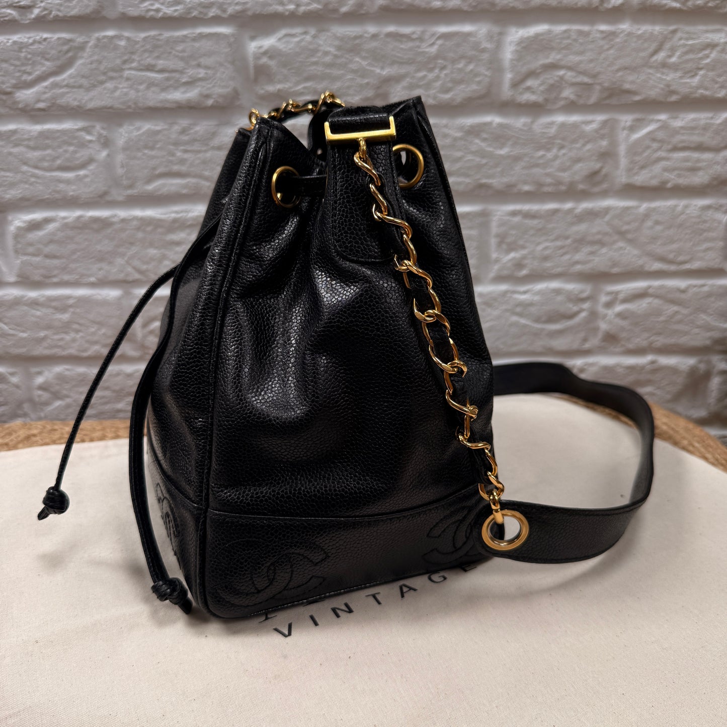 Chanel 1996 Triple CC Caviar bucket bag with pouch