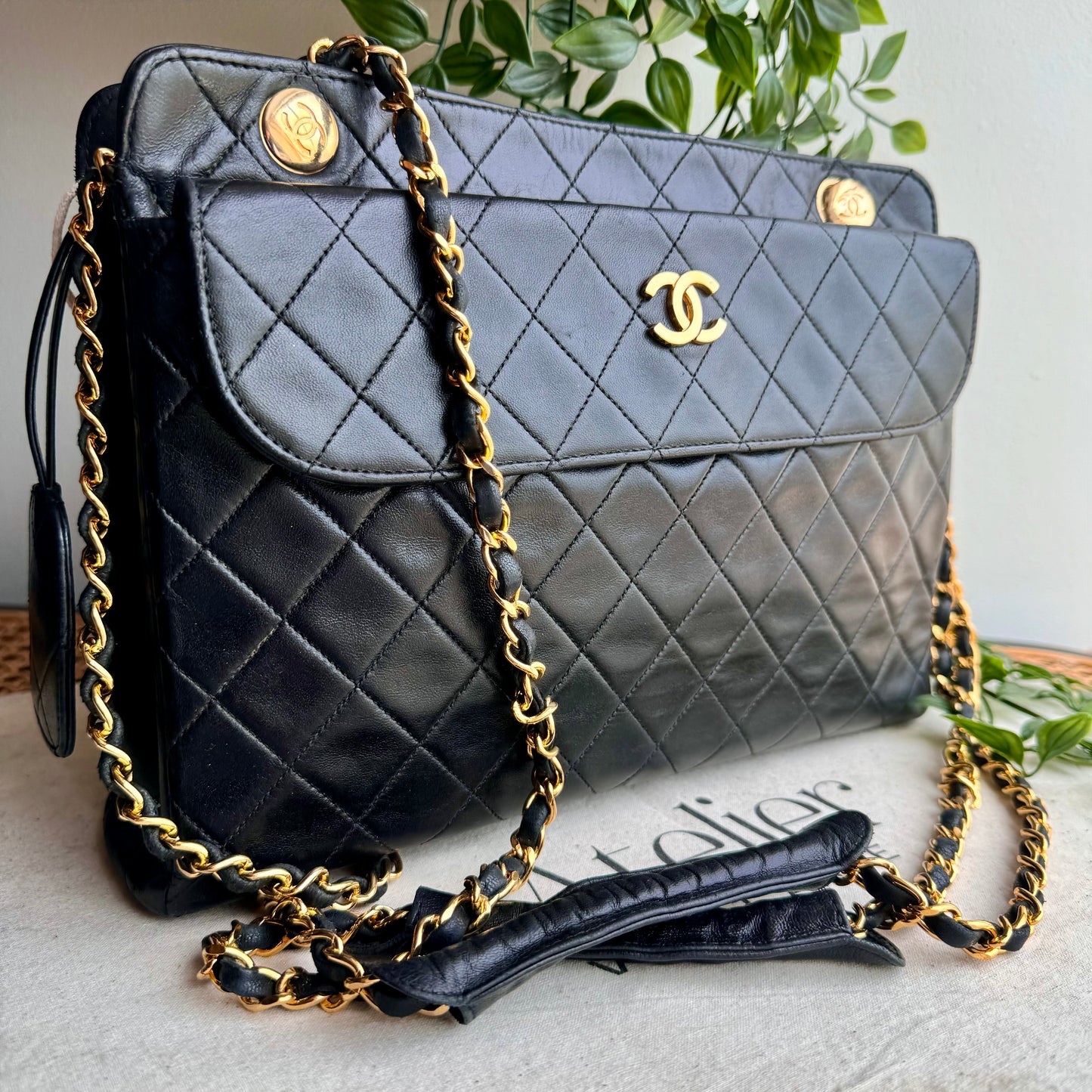 Chanel 1986 Lambskin Double Chain Timeless Tote