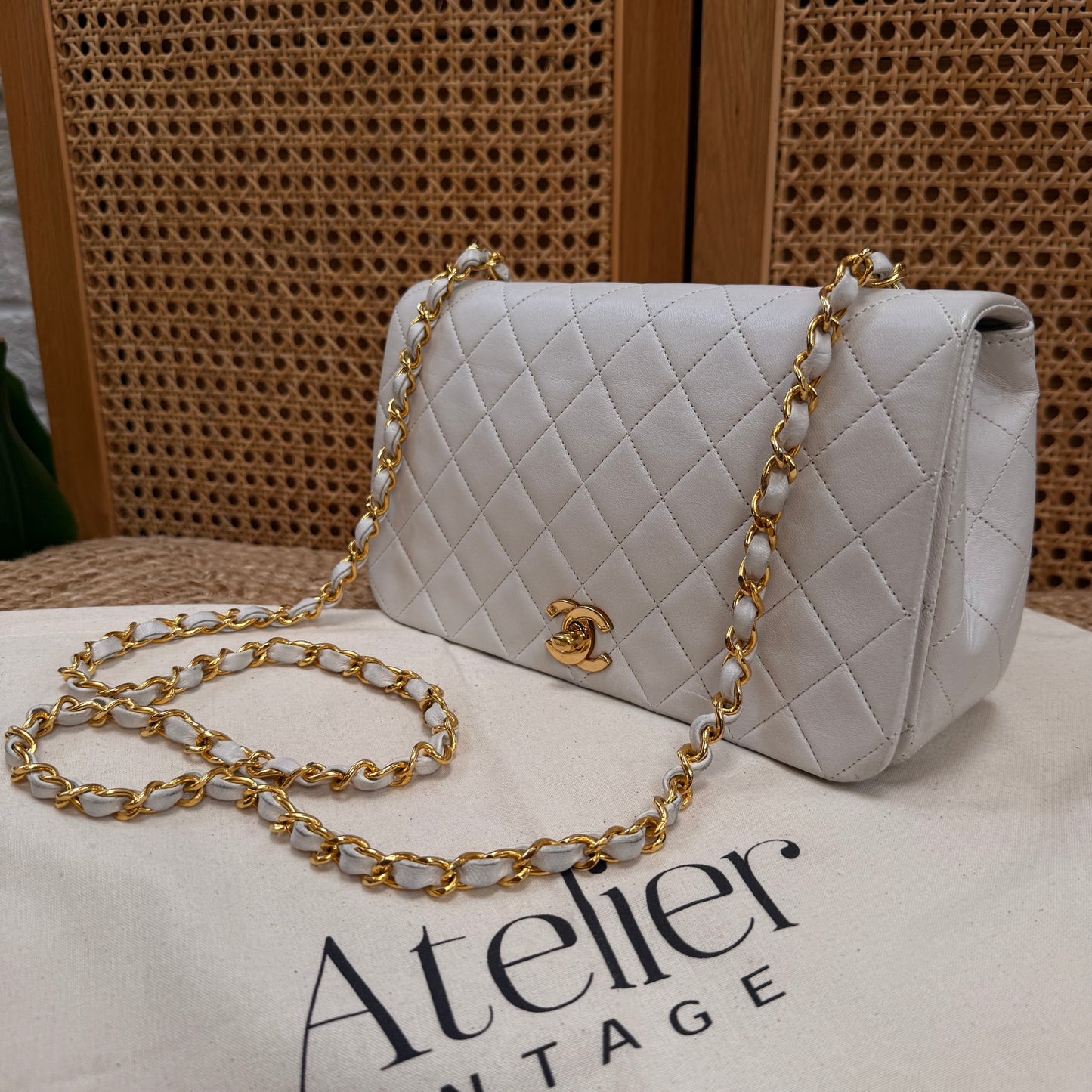Chanel 1989 Ivory Classic Medium Rectangle Full Flap