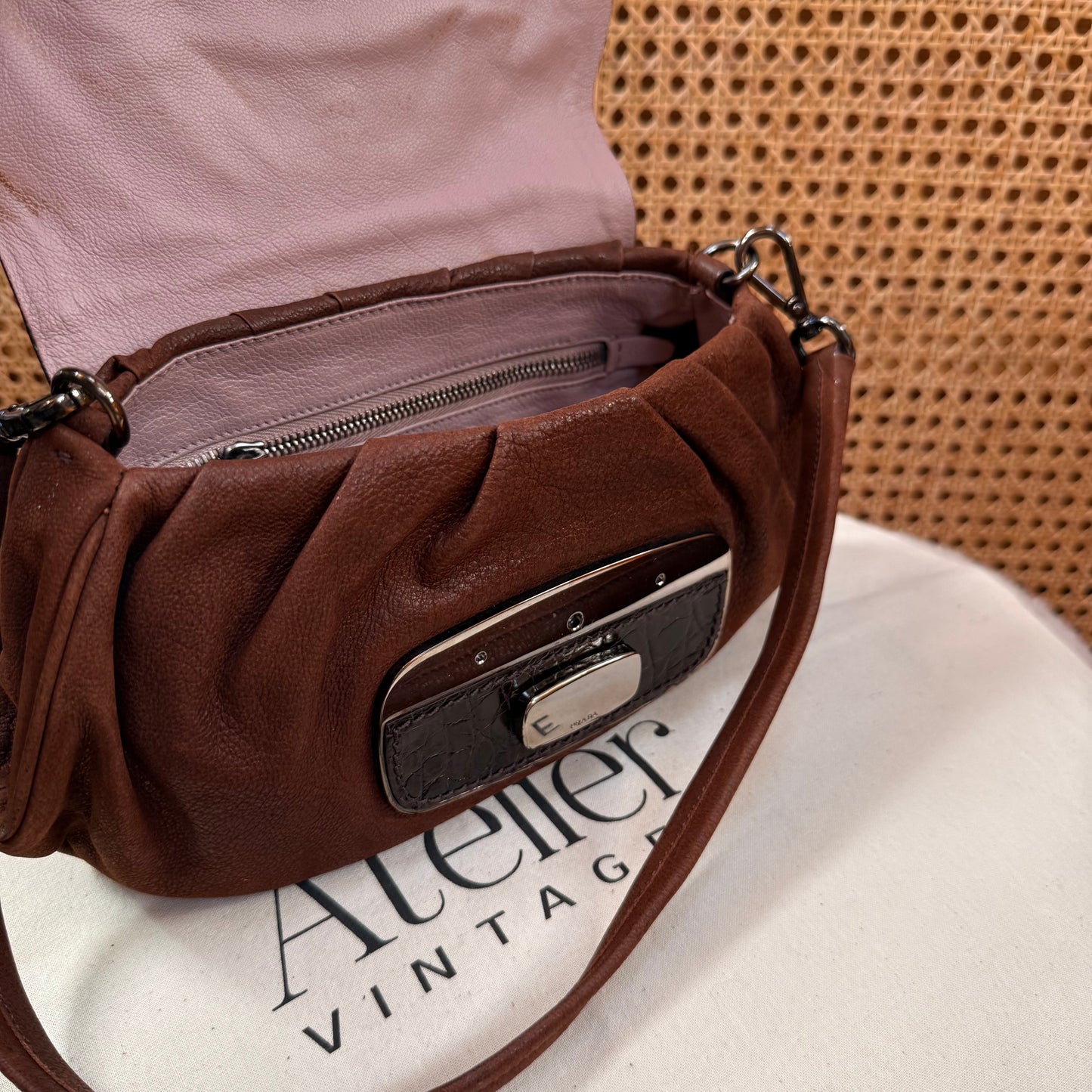 Prada 2002 Brown & Embellished Jewel Two Way Shoulder Bag