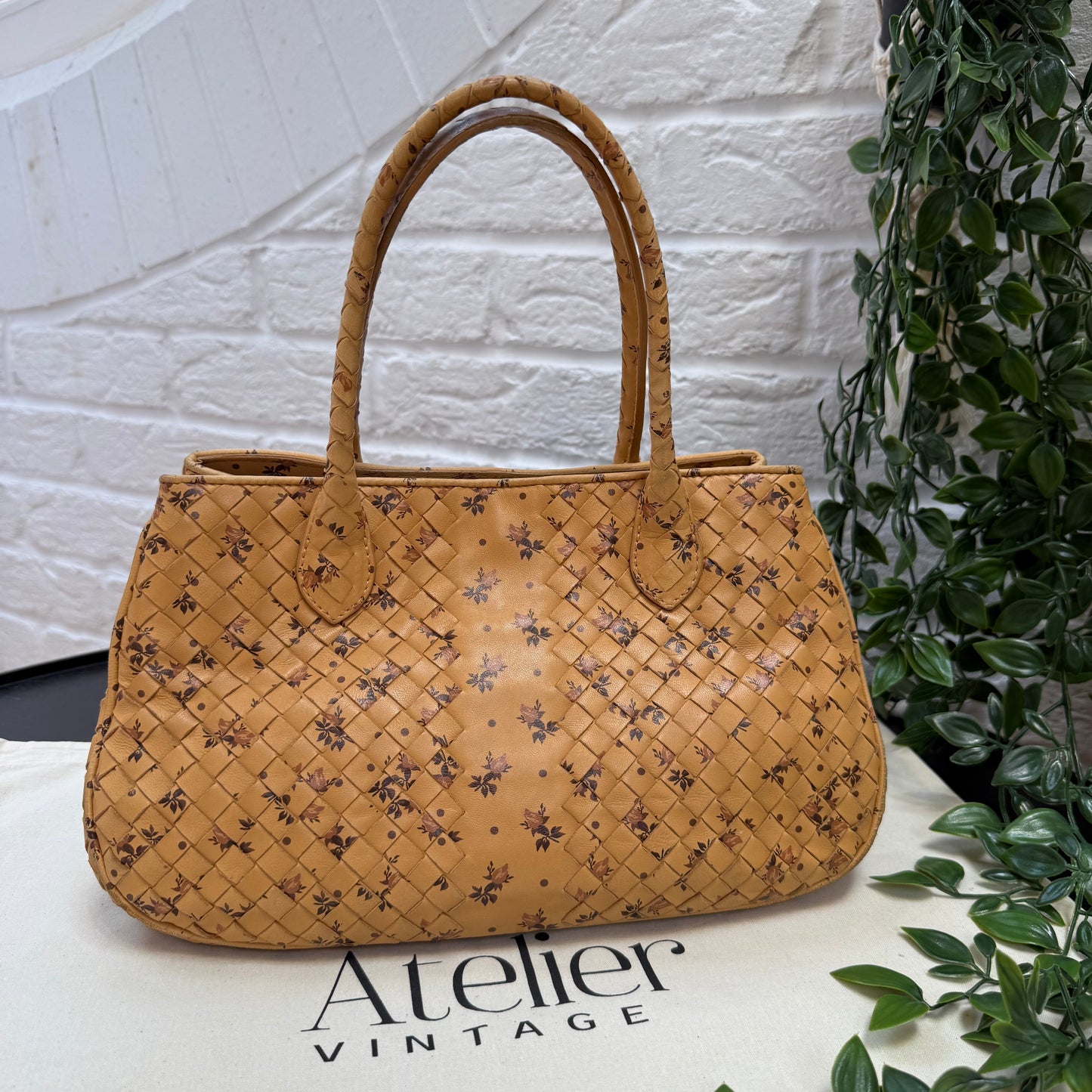 Bottega Veneta 1990s Floral Print intrecciato woven tote