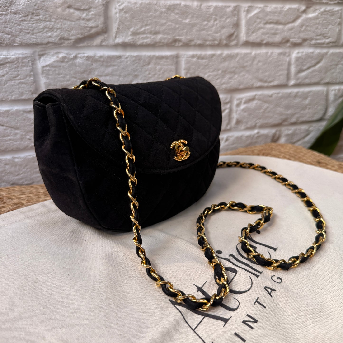 Chanel Rare 1986 Suede Half Moon Single Flap