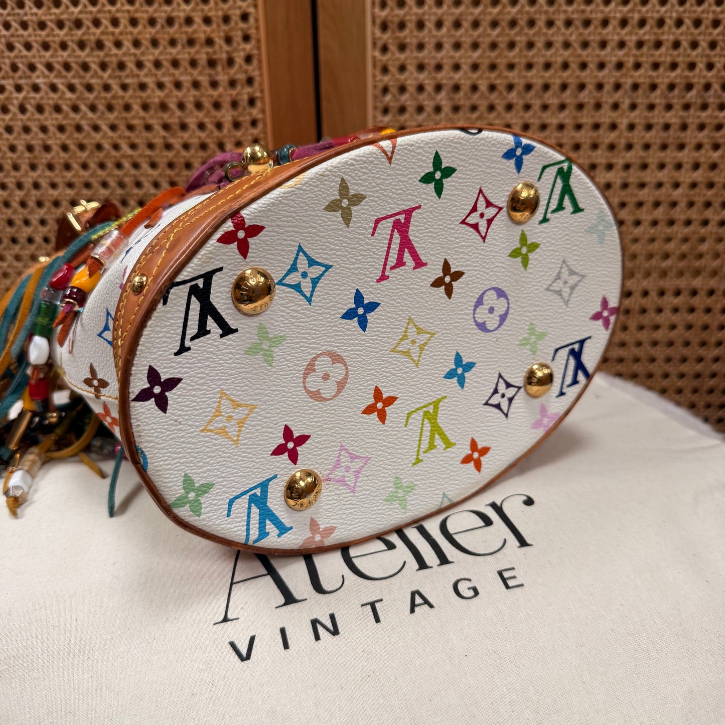 Louis Vuitton 2006 ULTRA RARE Murakami Suede and Beaded Fringe Bucket Bag