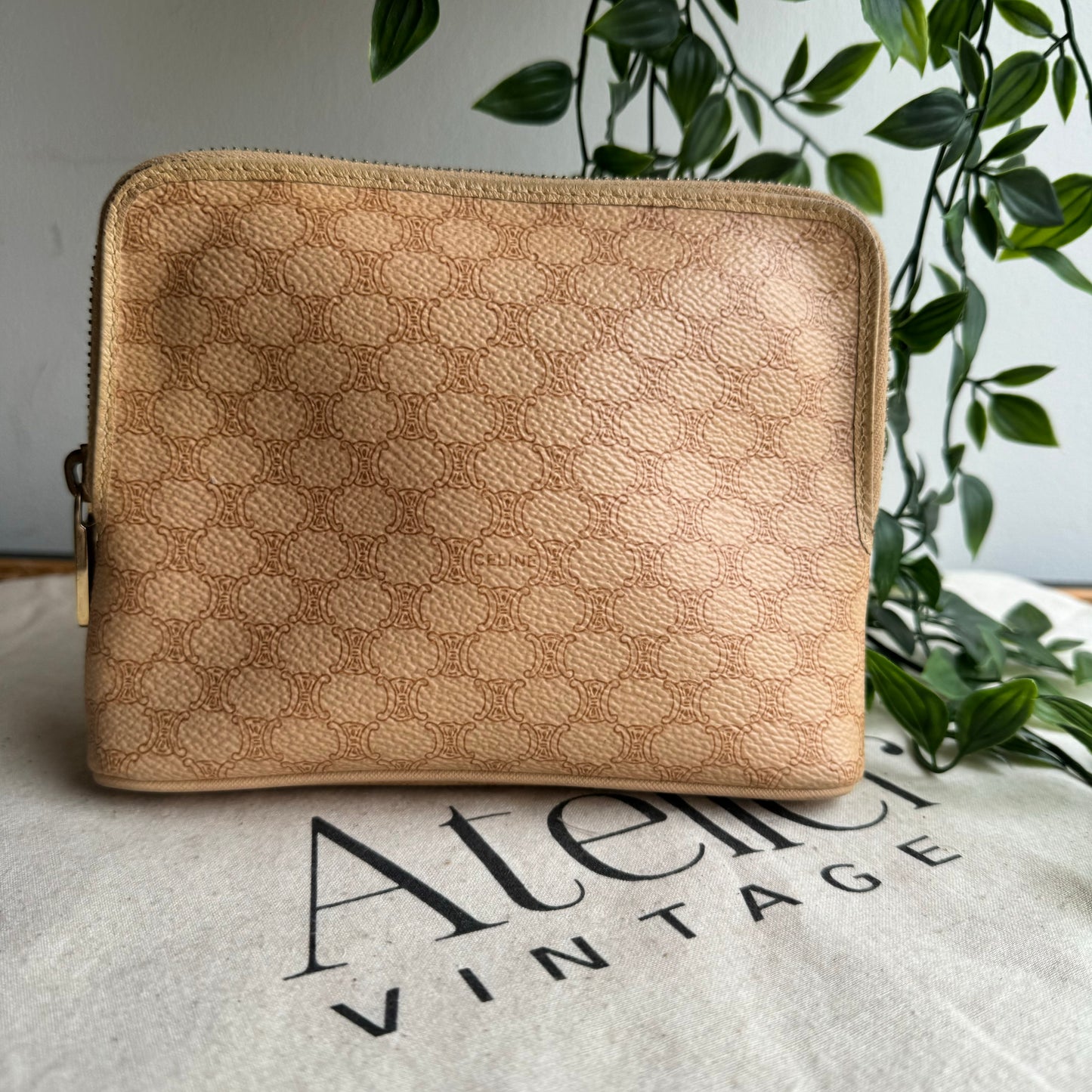 Celine Macadam Beige Pouch / Cosmetic Case