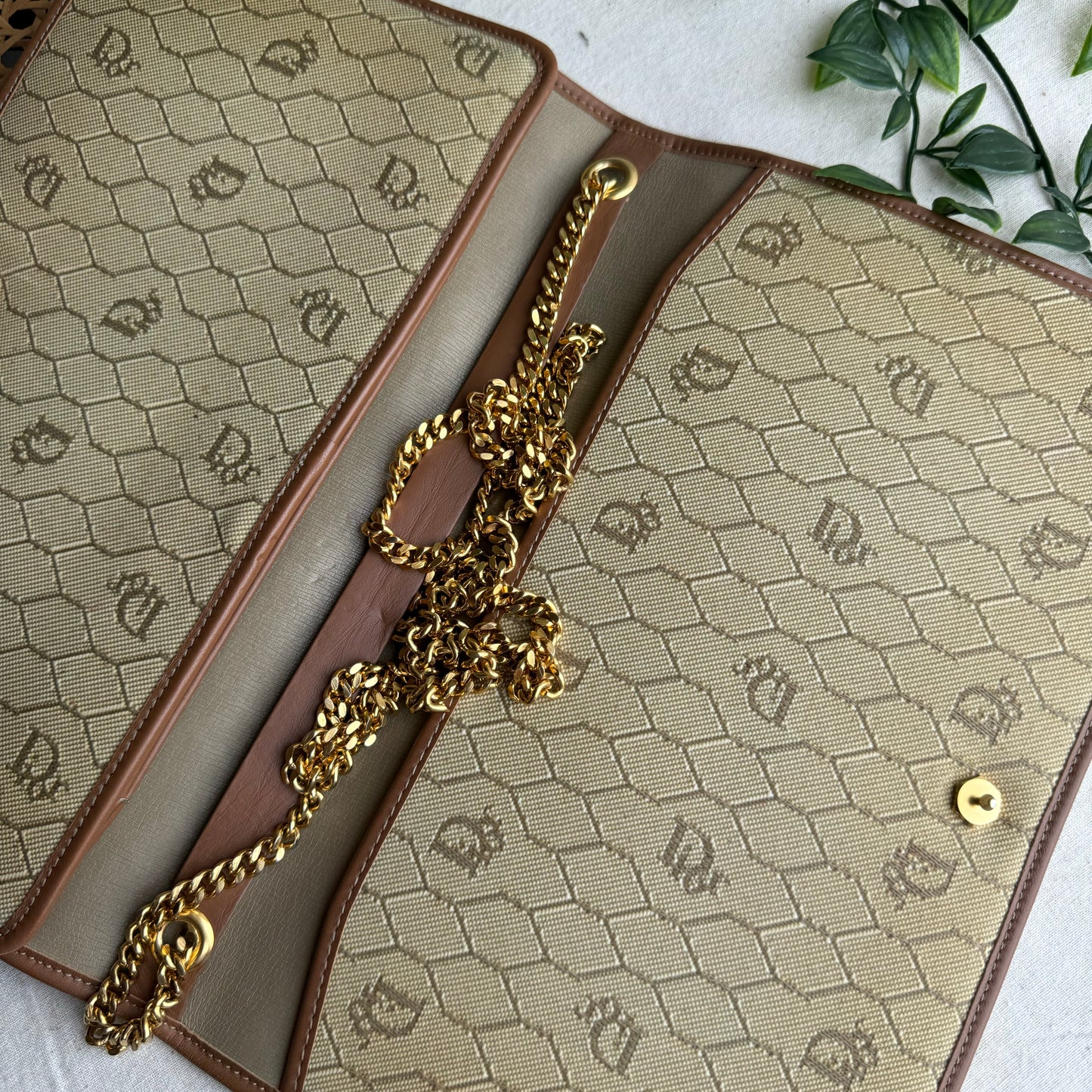 Dior 1980s Beige Honeycomb Two Way Chain Strap Bag