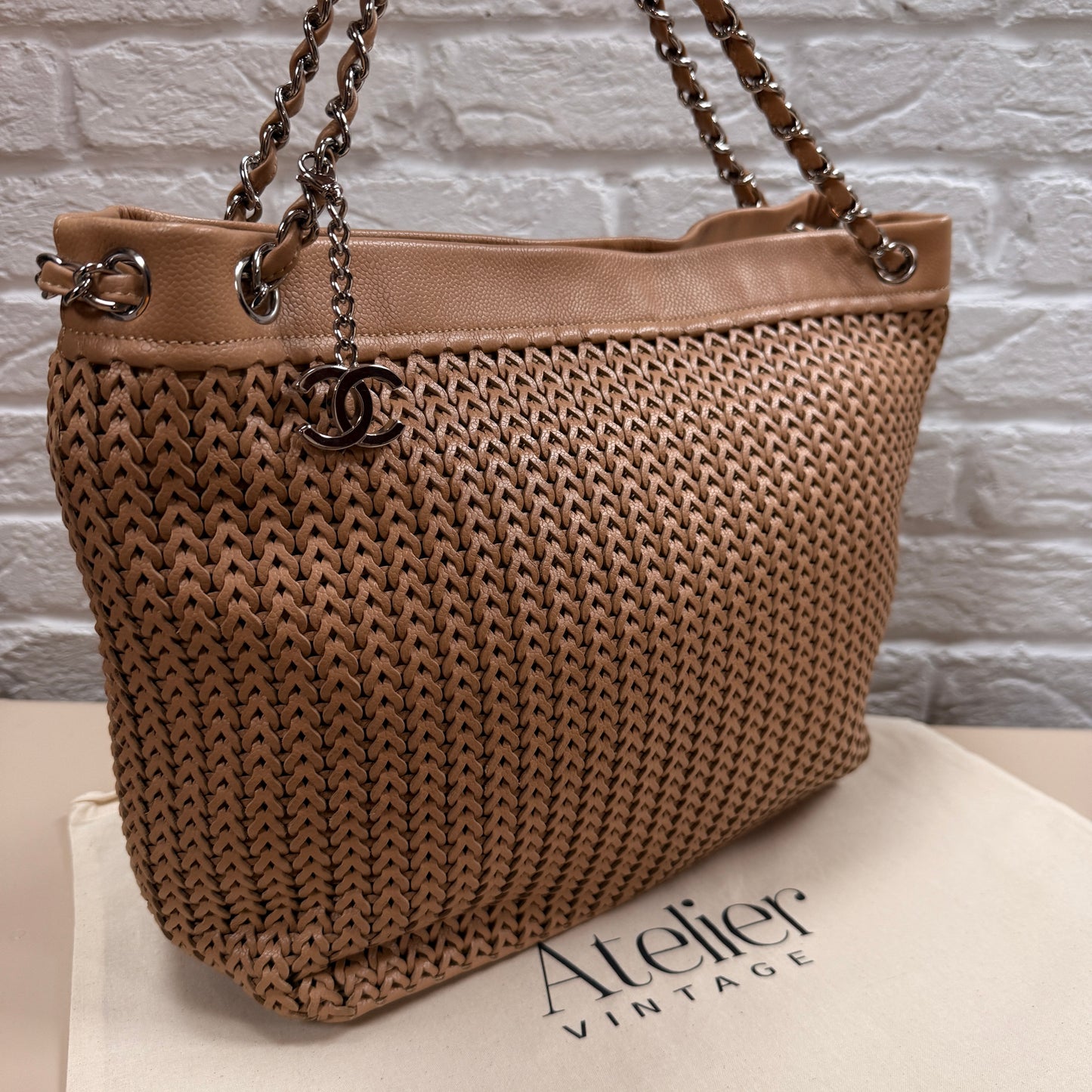 Chanel 2004 Beige Woven Caviar Leather Tote