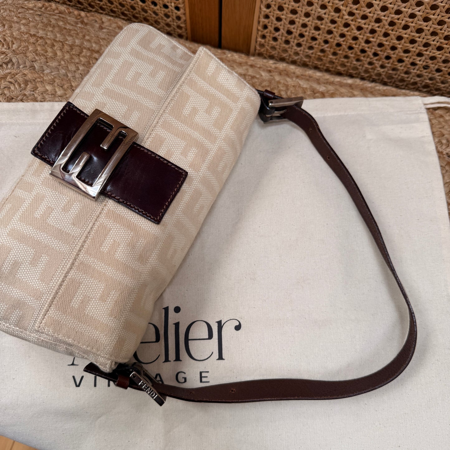 Fendi 1990s Original Baguette in Beige Canvas