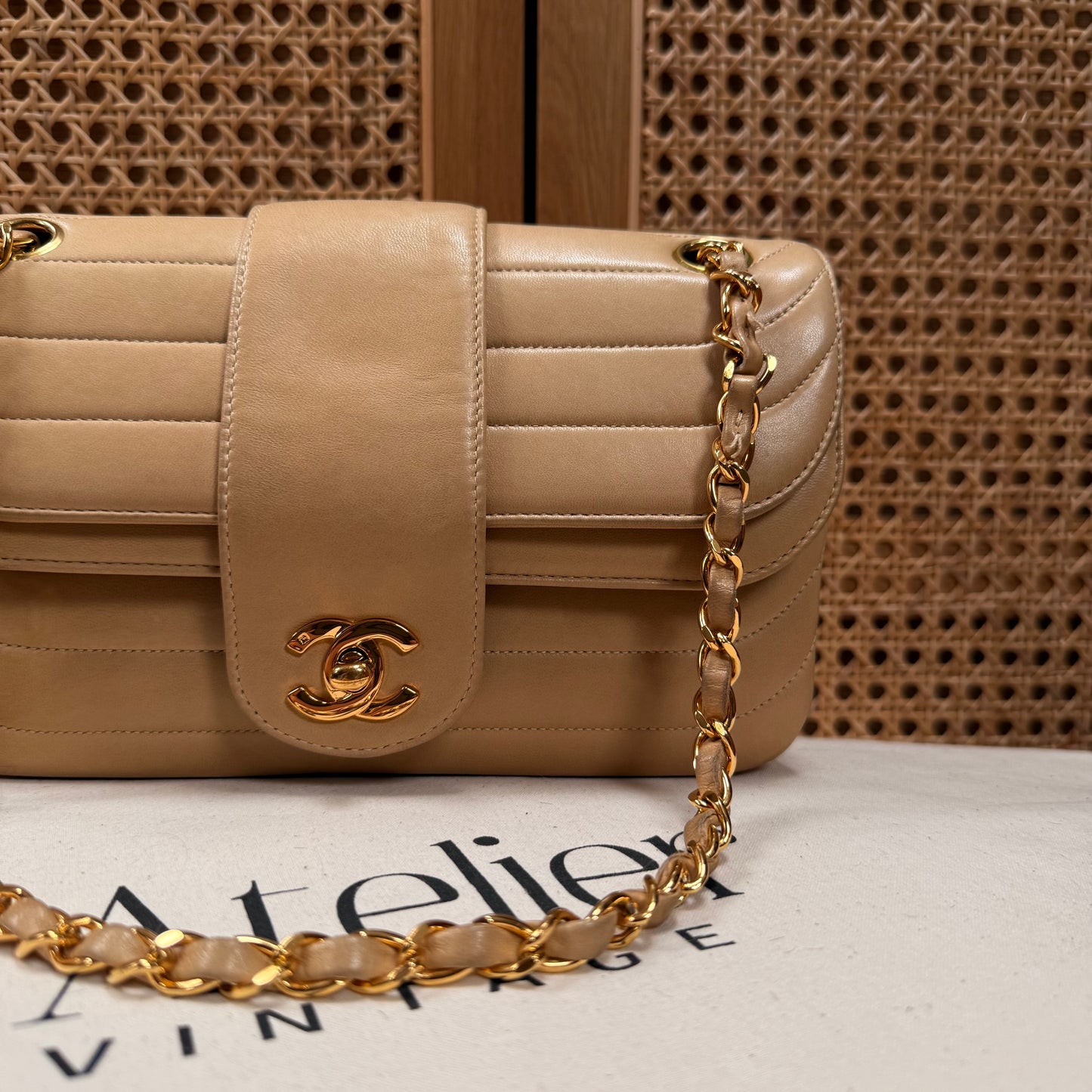 Chanel 1991 Ultra Rare Mademoiselle Scallop Double Flap in Dark Beige