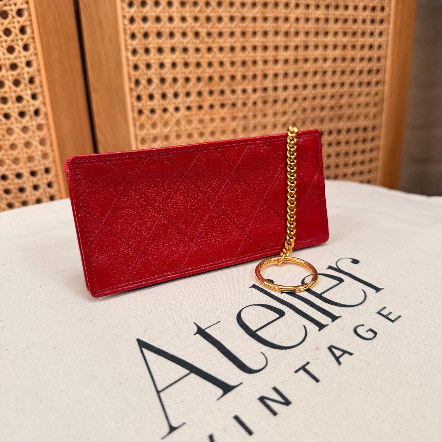 Chanel 1989 Red Quilted Key, Card & Coin pouch