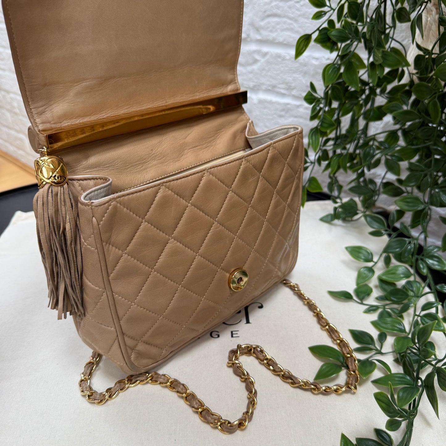 Chanel 1989 Rare Dark Beige Tassel Envelope Flap