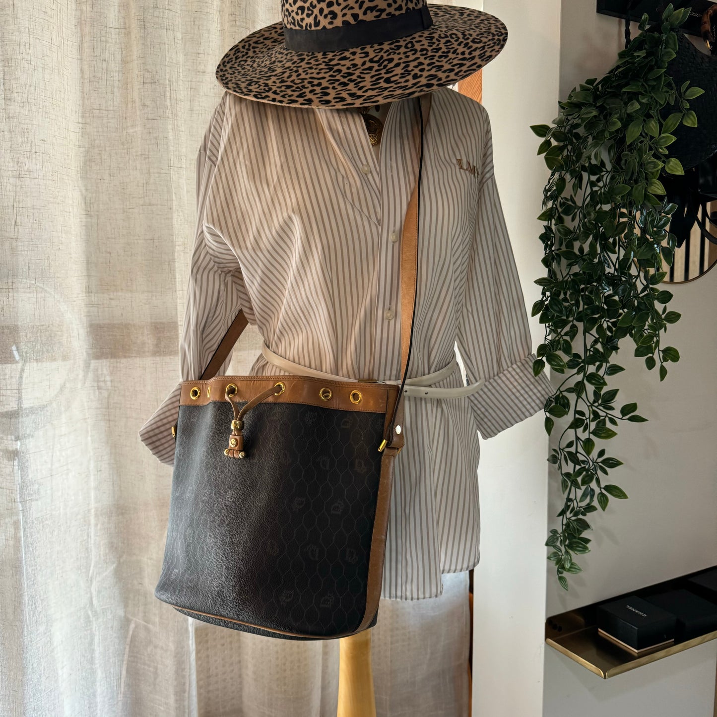 Dior 1980s Honeycomb Bucket Bag with Pouch