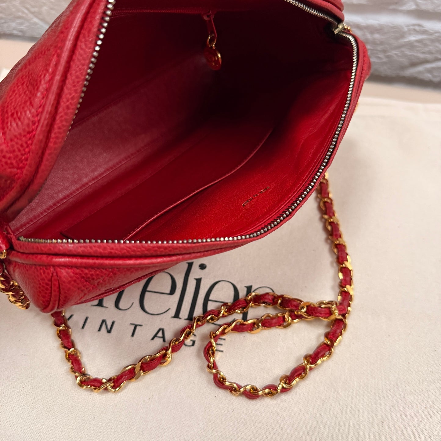 Chanel 1994 Rare Red Caviar Camera Bag with CC Charm