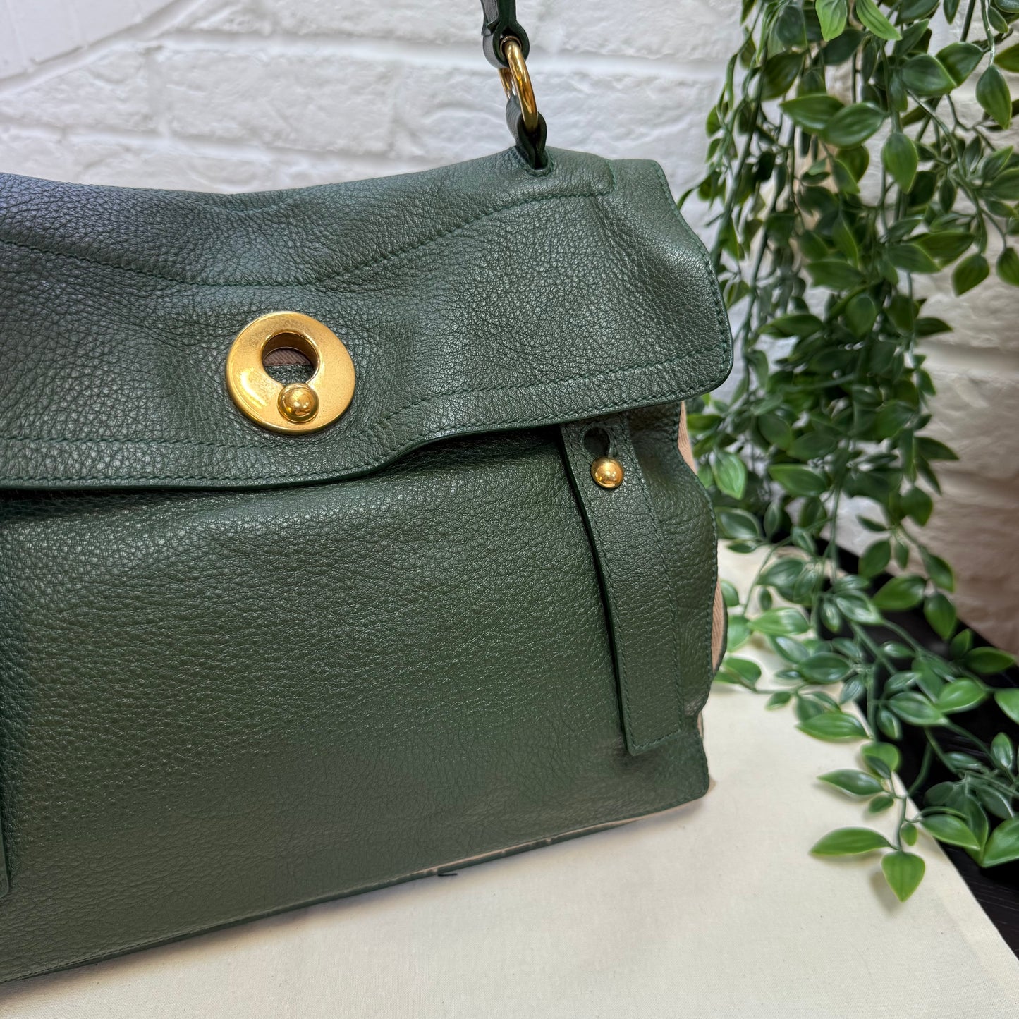 Saint Laurent 2000s Saint Laurent Khaki Muse Two Way with detachable cross Body Strap
