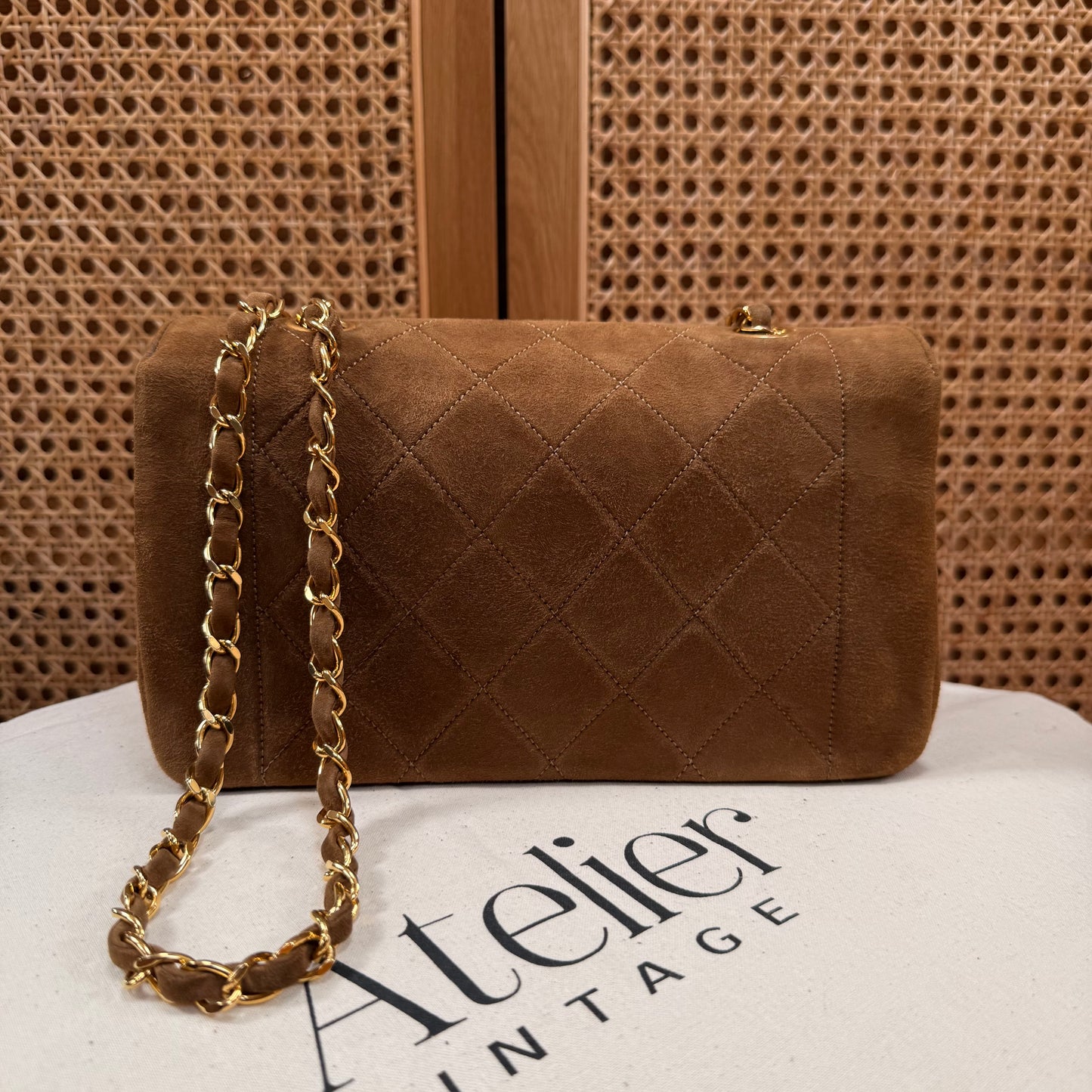 Chanel 1989 Super Rare Tan Suede Single Flap