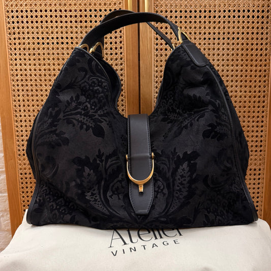 Gucci Suede Brocade Stirrup Tote