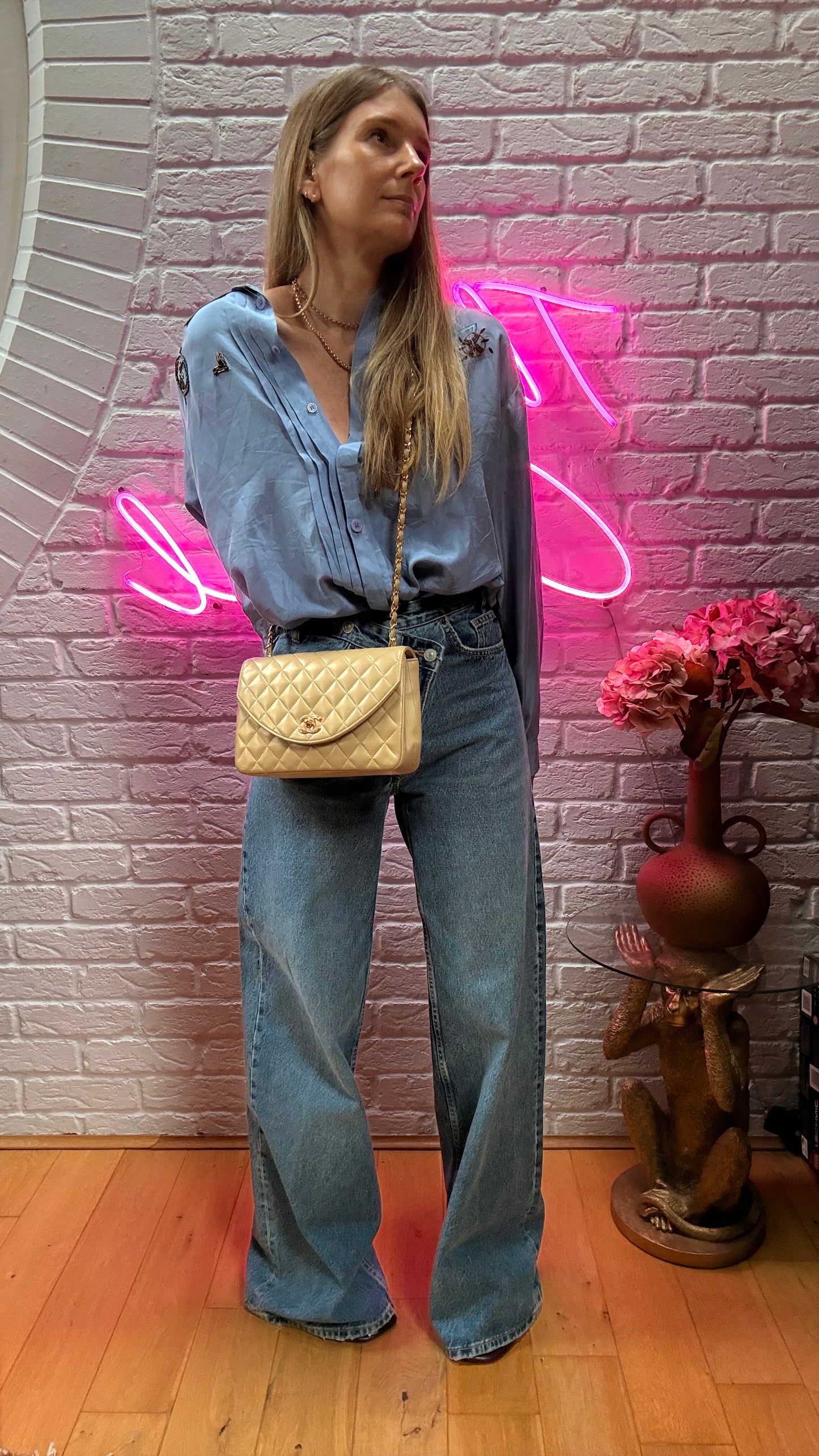 Chanel 1989 Rare Half Moon Single Flap in Dark Beige