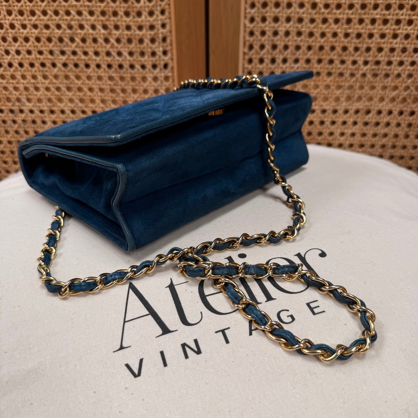 Chanel Rare 1989 Teal Suede CC Quilted Full Flap
