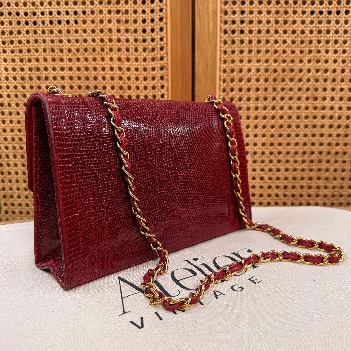 Chanel 1986 Rare Red Exotic Leather Envelope Flap