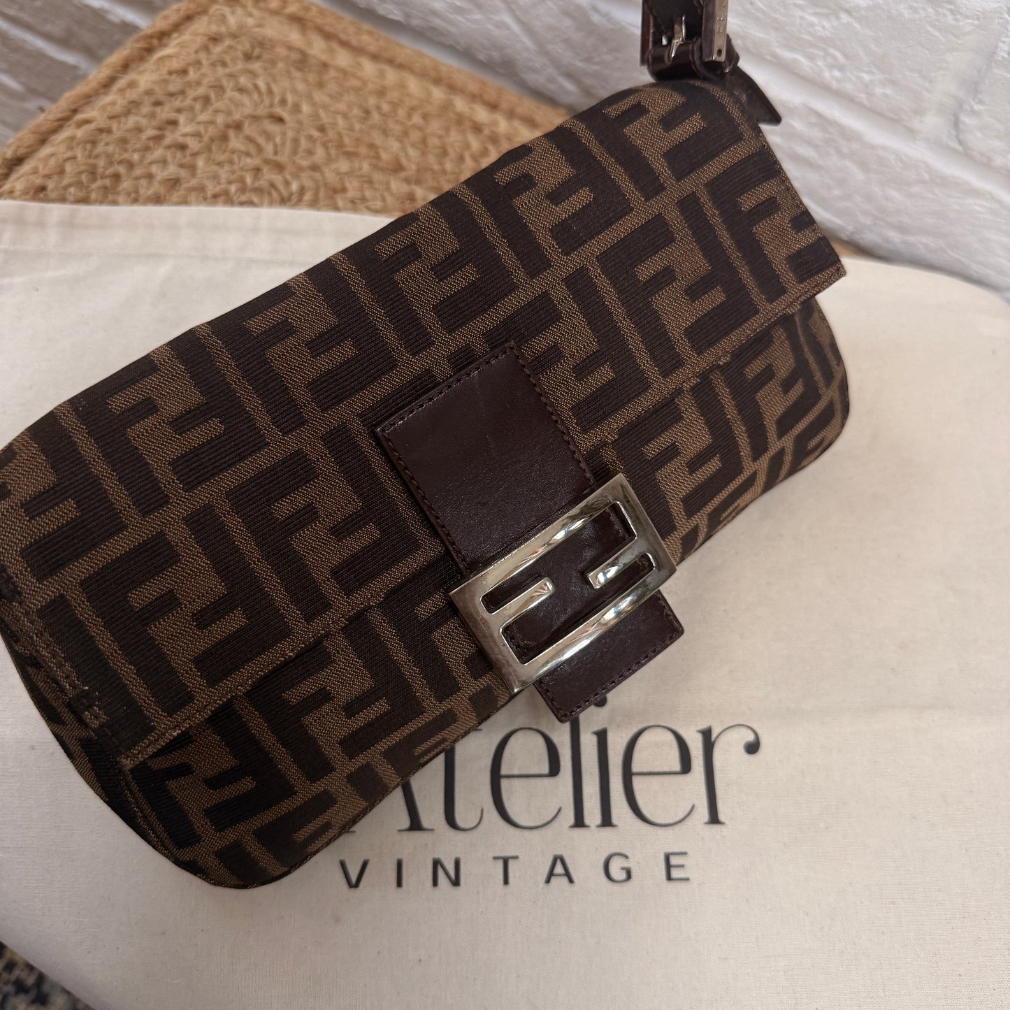 Fendi 1990s Original Baguette in Brown Zucca Print Canvas