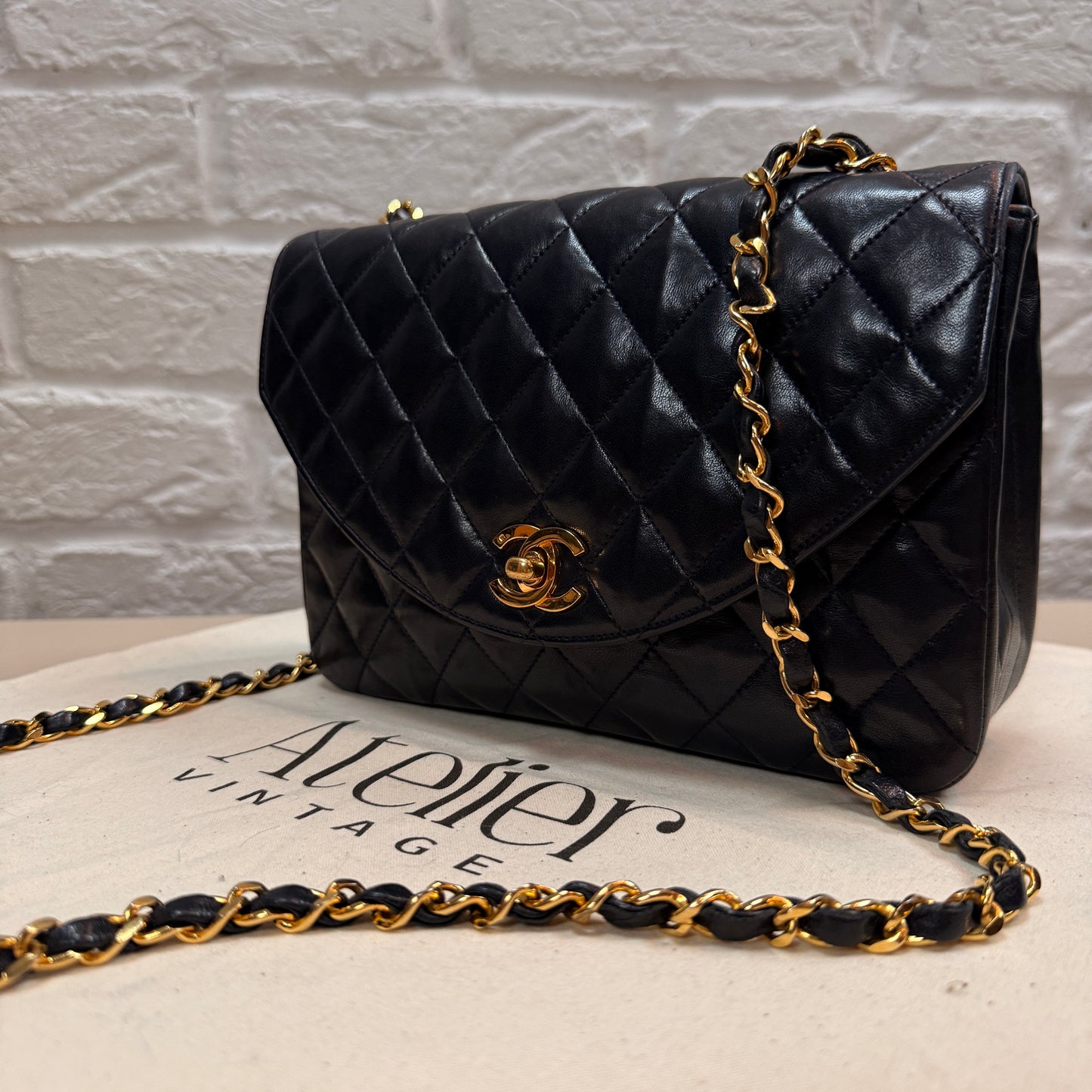 Chanel 1986 Rare Navy Lambskin Half Moon Single Flap with 24k Gold Hardware