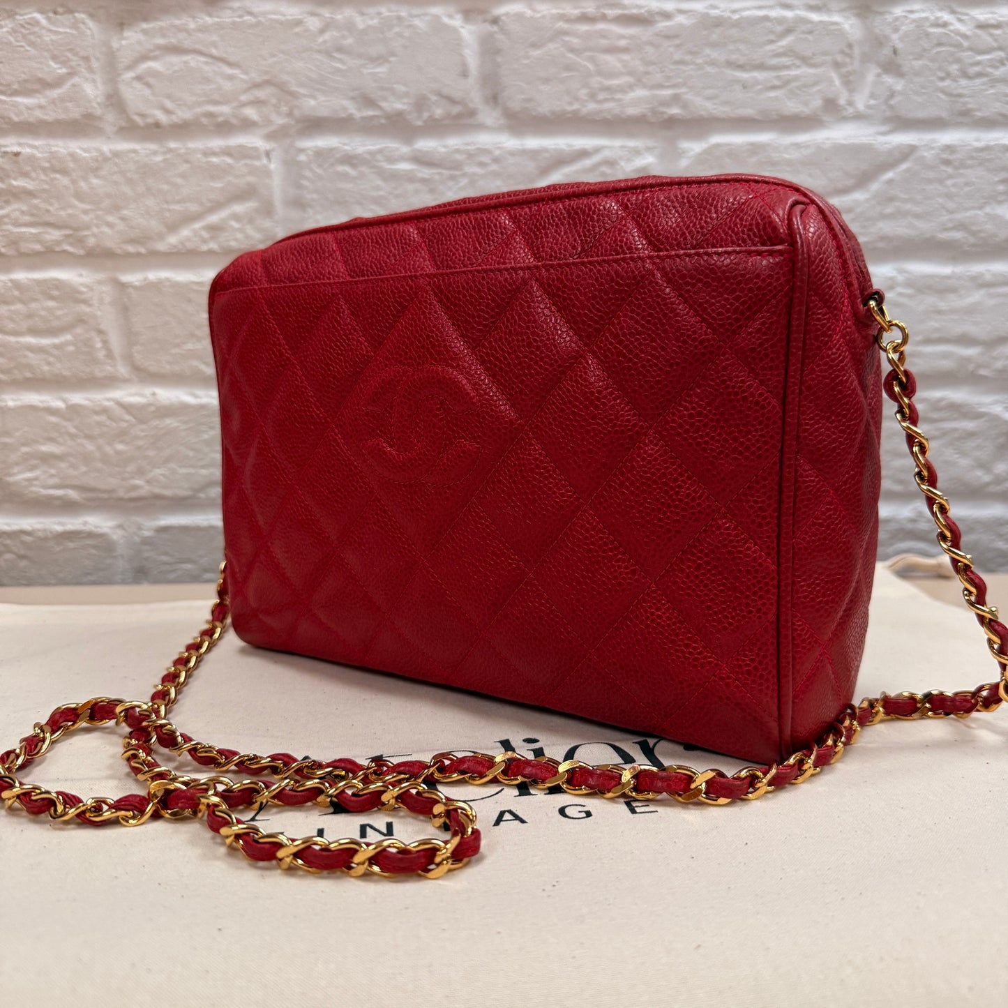 Chanel 1994 Rare Red Caviar Camera Bag with CC Charm