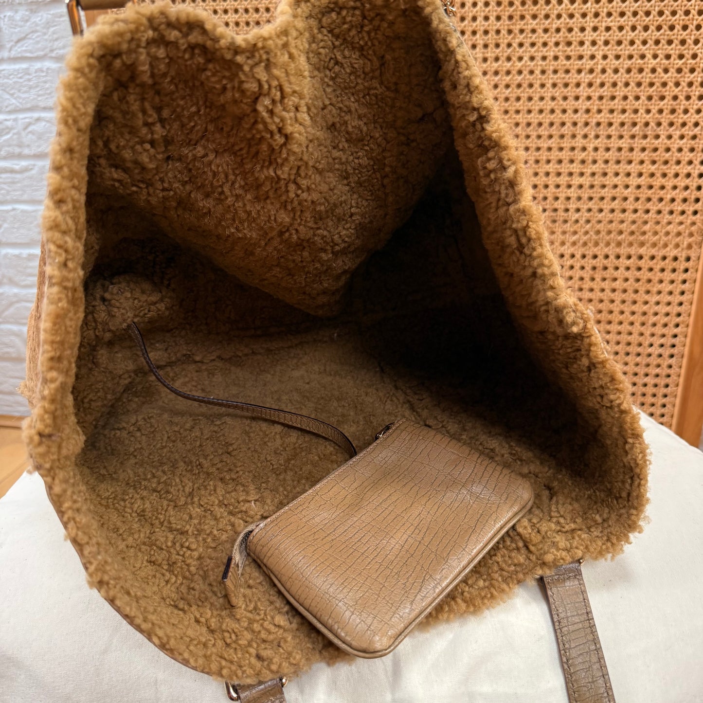Gucci 2004 GG Monogram Sheepskin Shearling Iconic Charm Tote