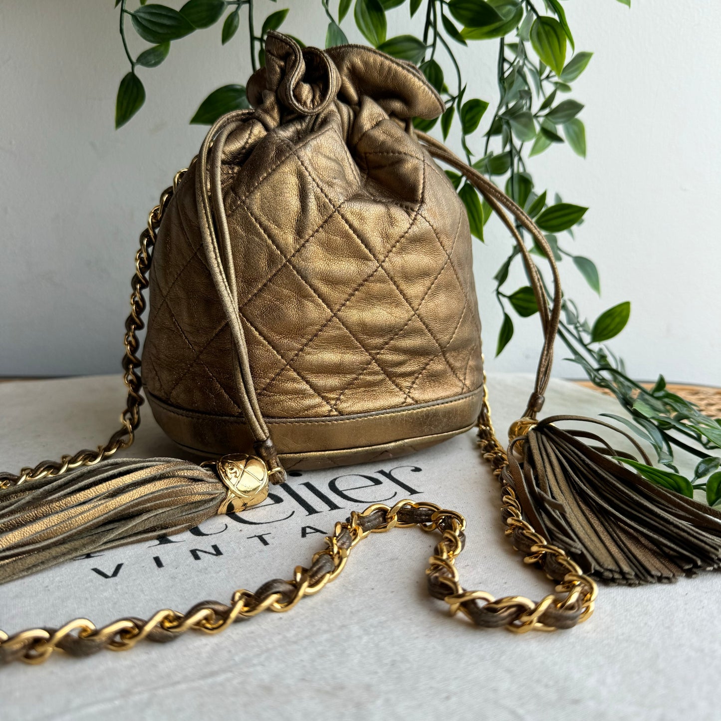 Chanel 1989 Aged Gold Tassel Bucket Bag