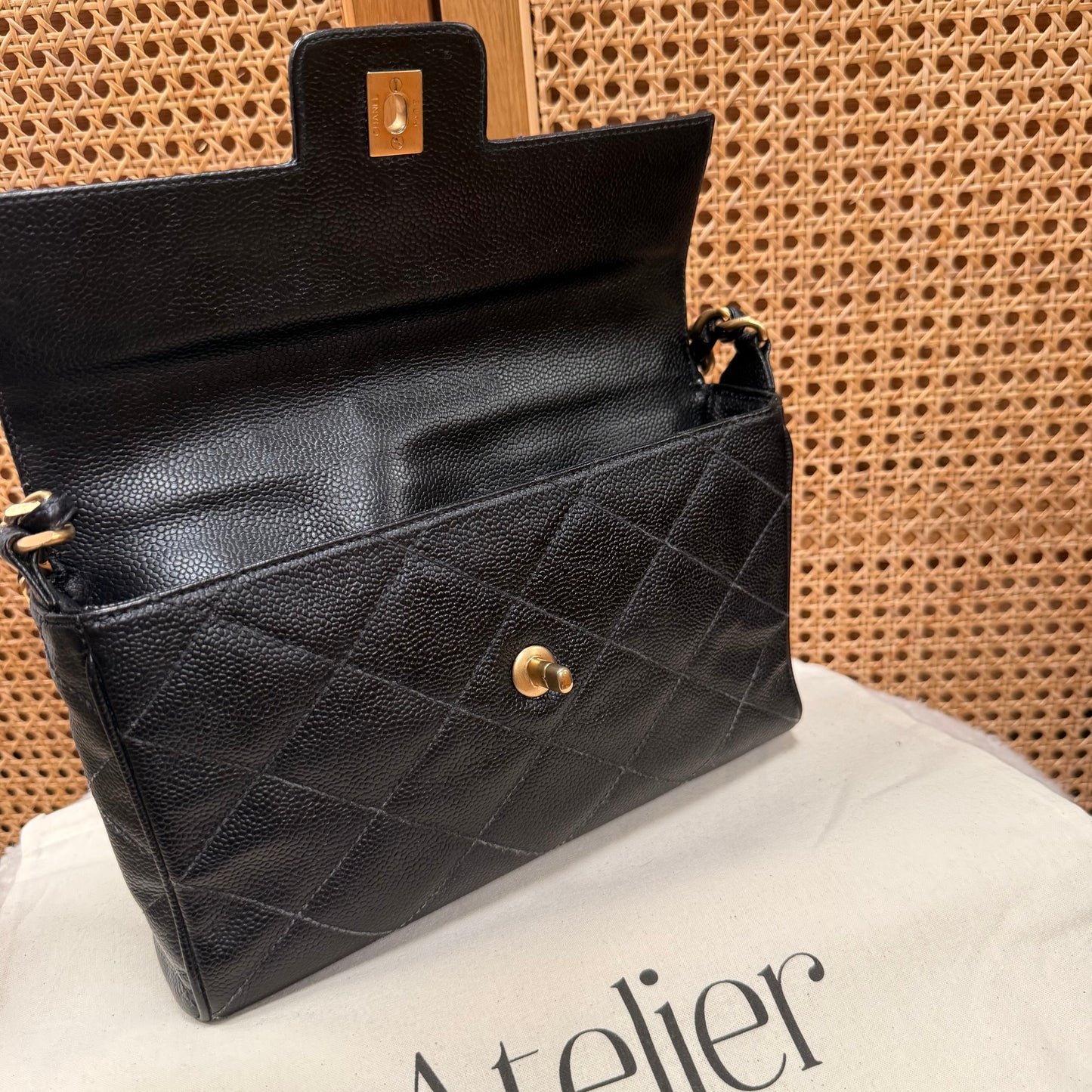 Chanel 2000 Rare Diamond Quilted Caviar Shoulder Bag