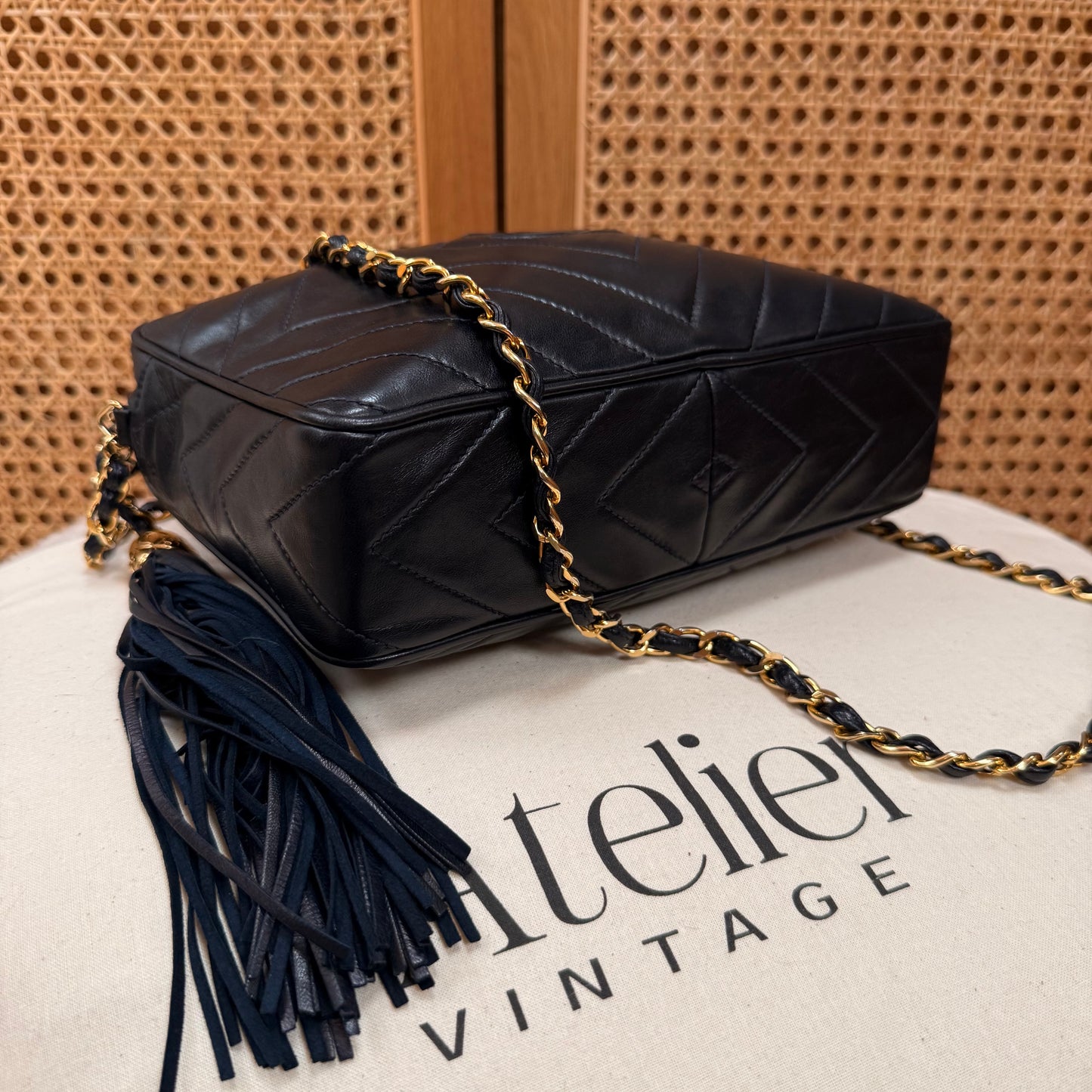 Chanel 1989 Dark Navy CC Quilted Tassel Camera Bag