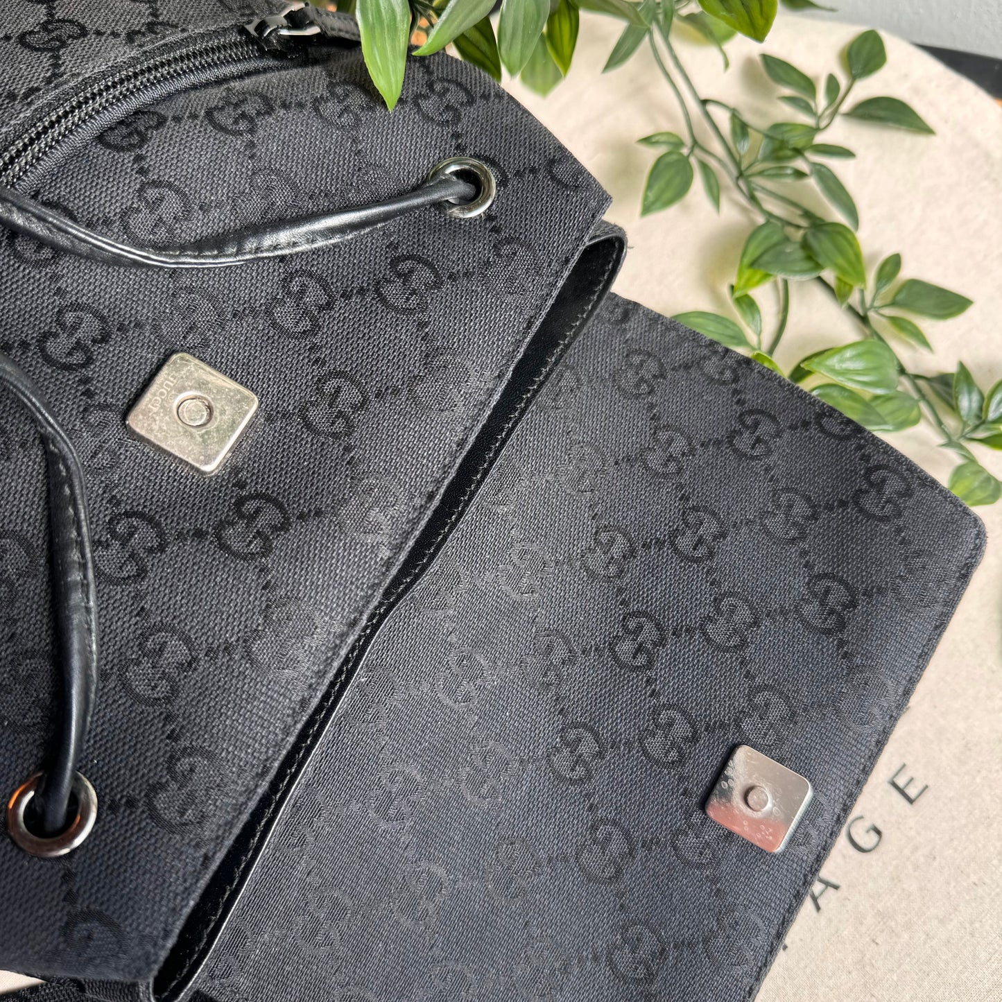 Gucci 2000s GG Canvas & Leather Top Handle Back Pack