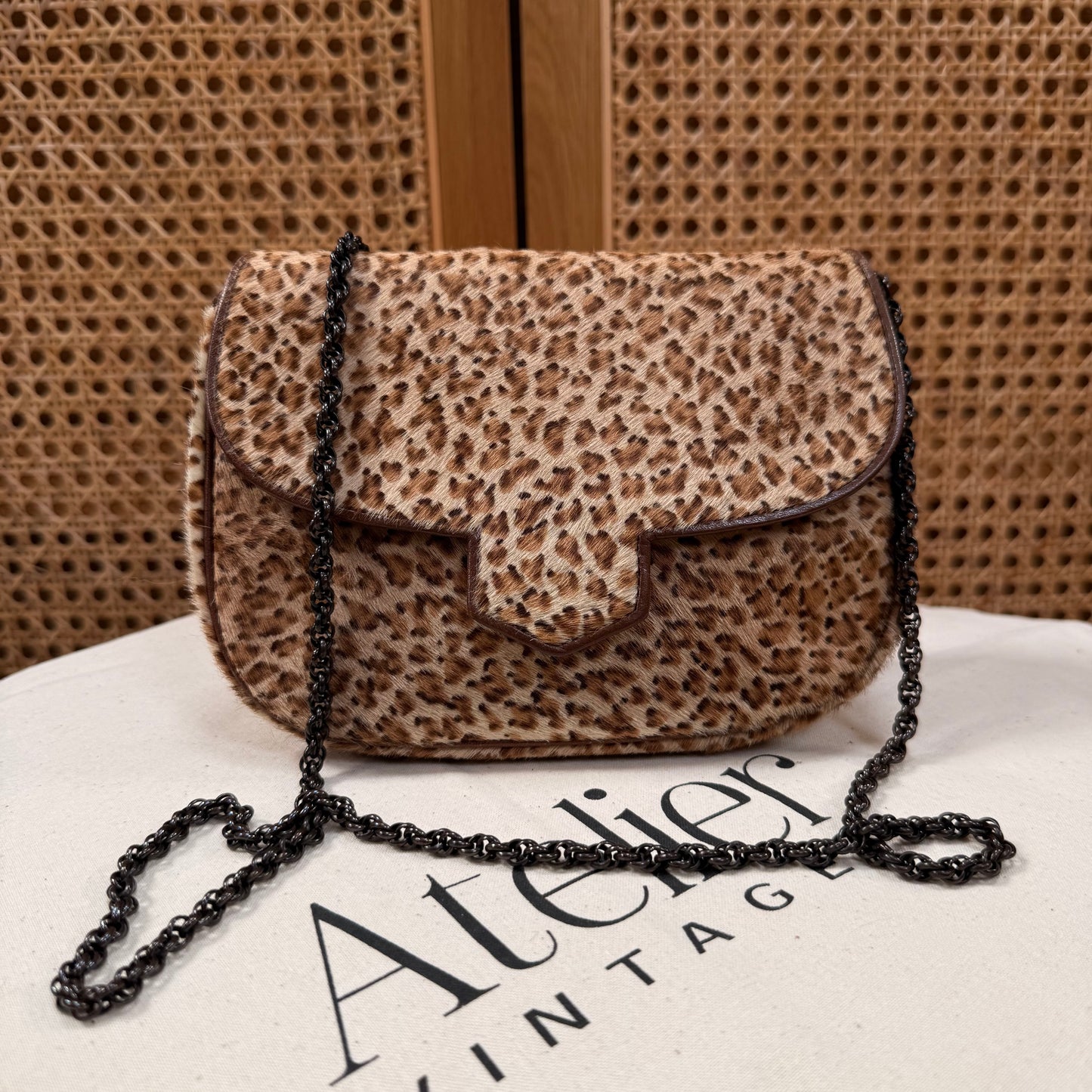 Saint Laurent 1990s Leopard Print Pony Hair Shoulder Bag