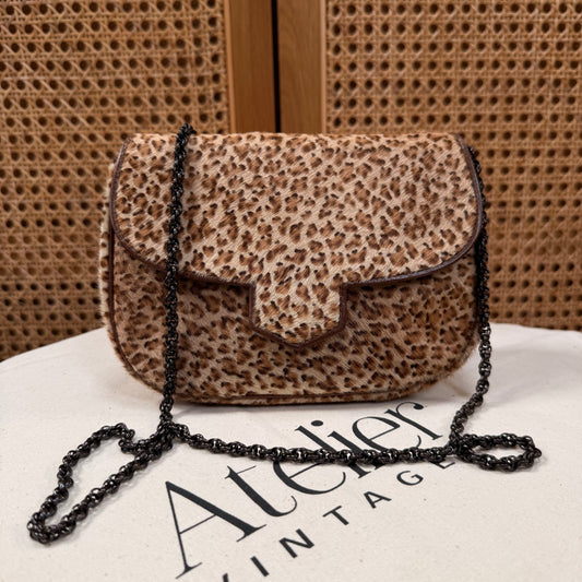 Saint Laurent 1990s Leopard Print Pony Hair Shoulder Bag