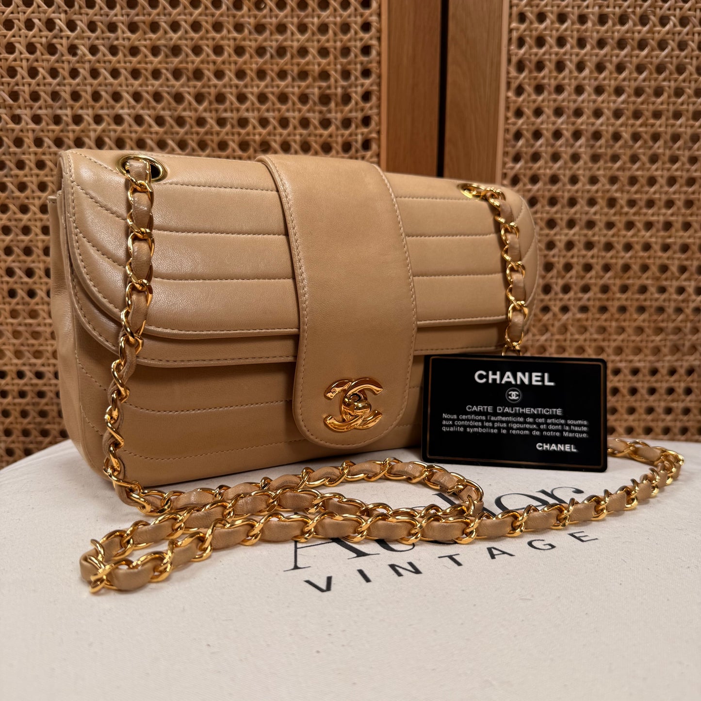 Chanel 1991 Ultra Rare Mademoiselle Scallop Double Flap in Dark Beige