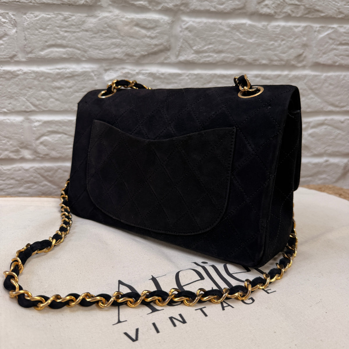 Chanel 1986 Rare Suede Black Classic Double Flap Small