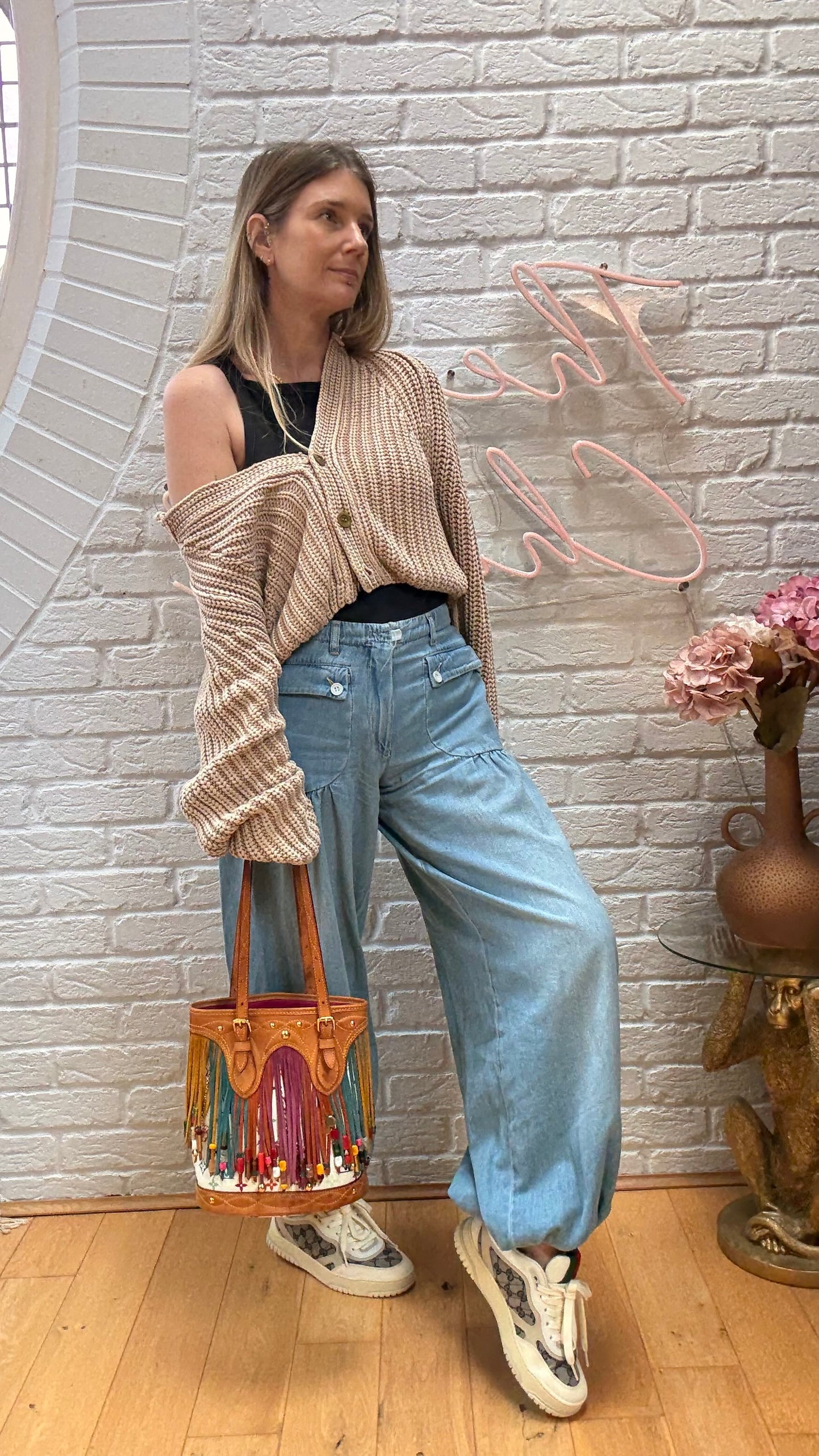 Louis Vuitton 2006 ULTRA RARE Murakami Suede and Beaded Fringe Bucket Bag