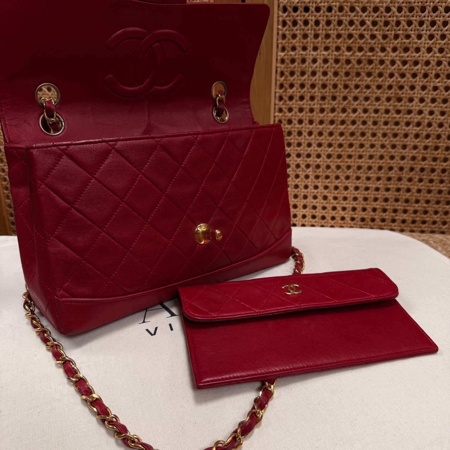 Chanel 1989 Red Classic Single Flap with purse