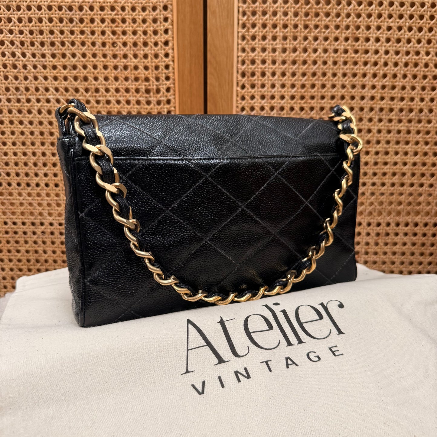 Chanel 2000 Rare Diamond Quilted Caviar Shoulder Bag