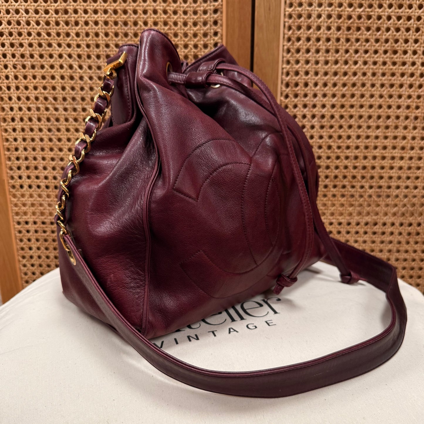 Chanel 1993 Rare Bordeaux Bucket Bag with Pouch