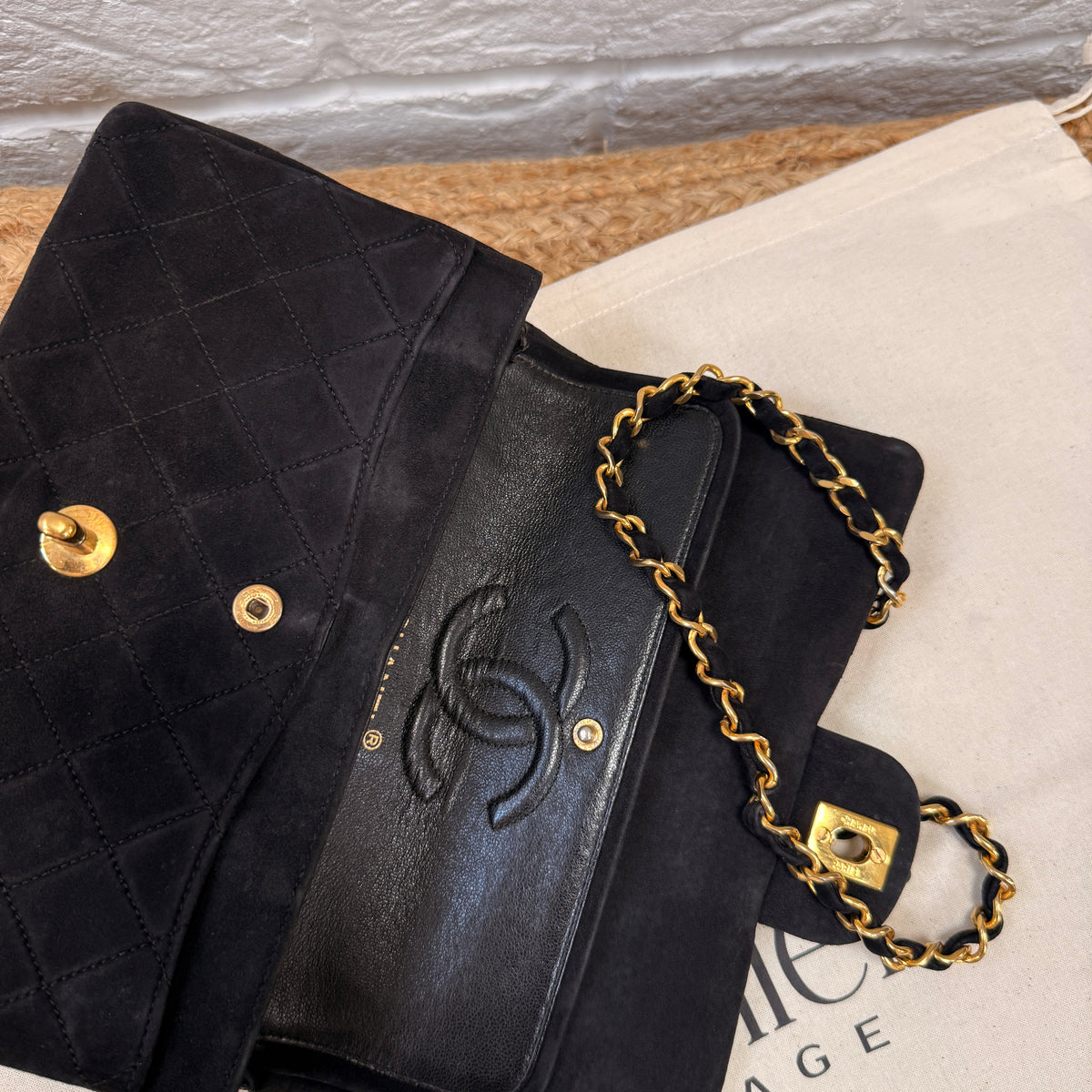 Chanel 1986 Rare Suede Black Classic Double Flap Small