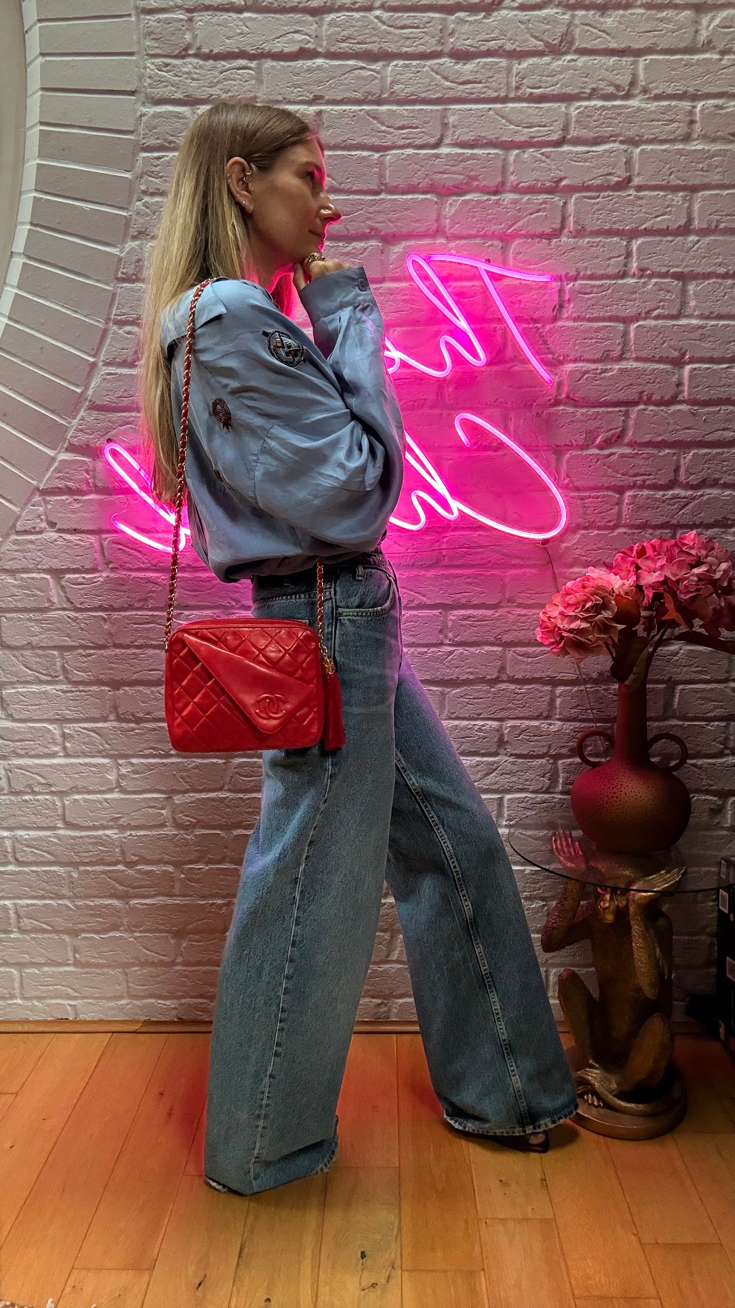Chanel 1989 Red Quilted Tassel Camera Bag