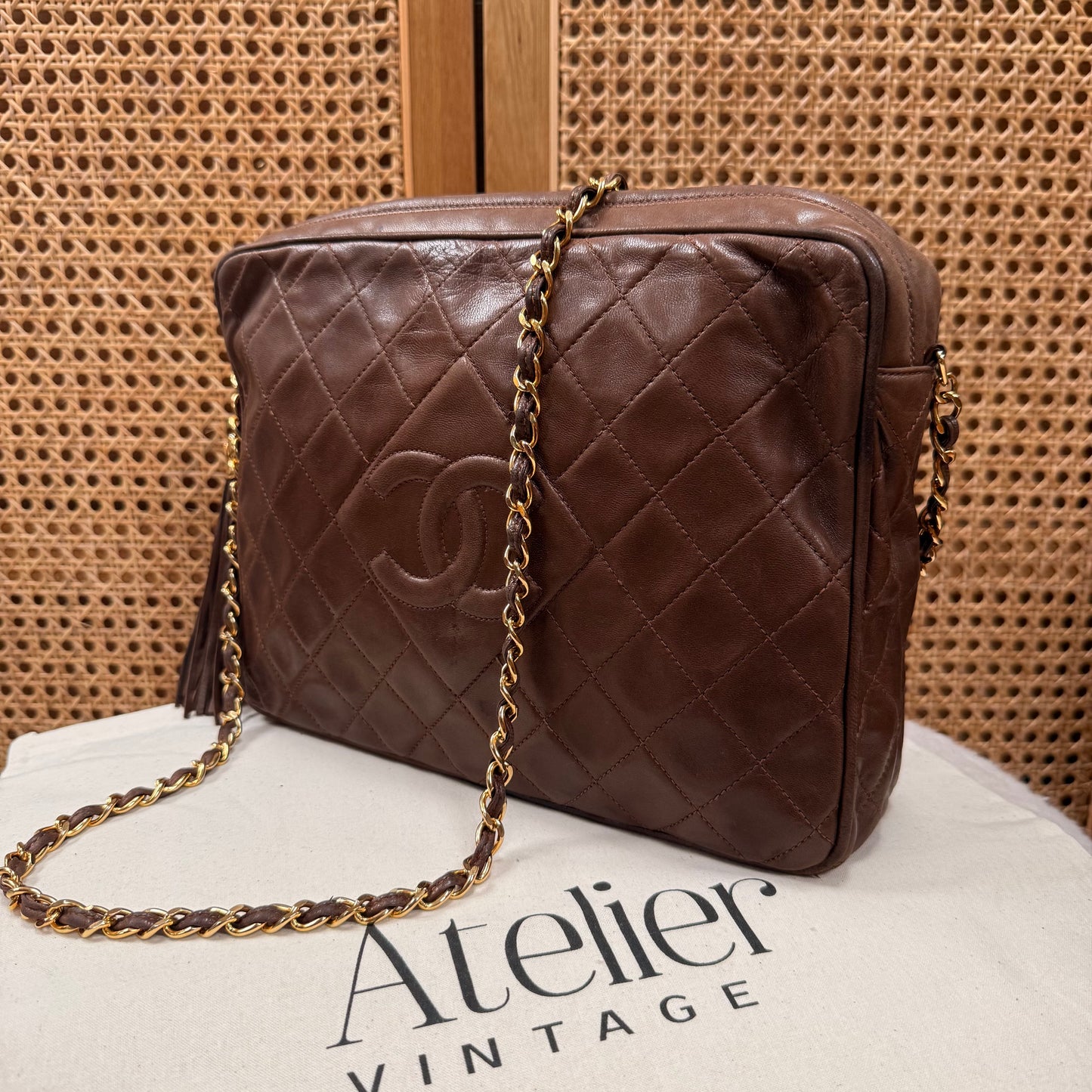 Chanel 1989 Super Rare Dark Tan Tassel Camera Bag
