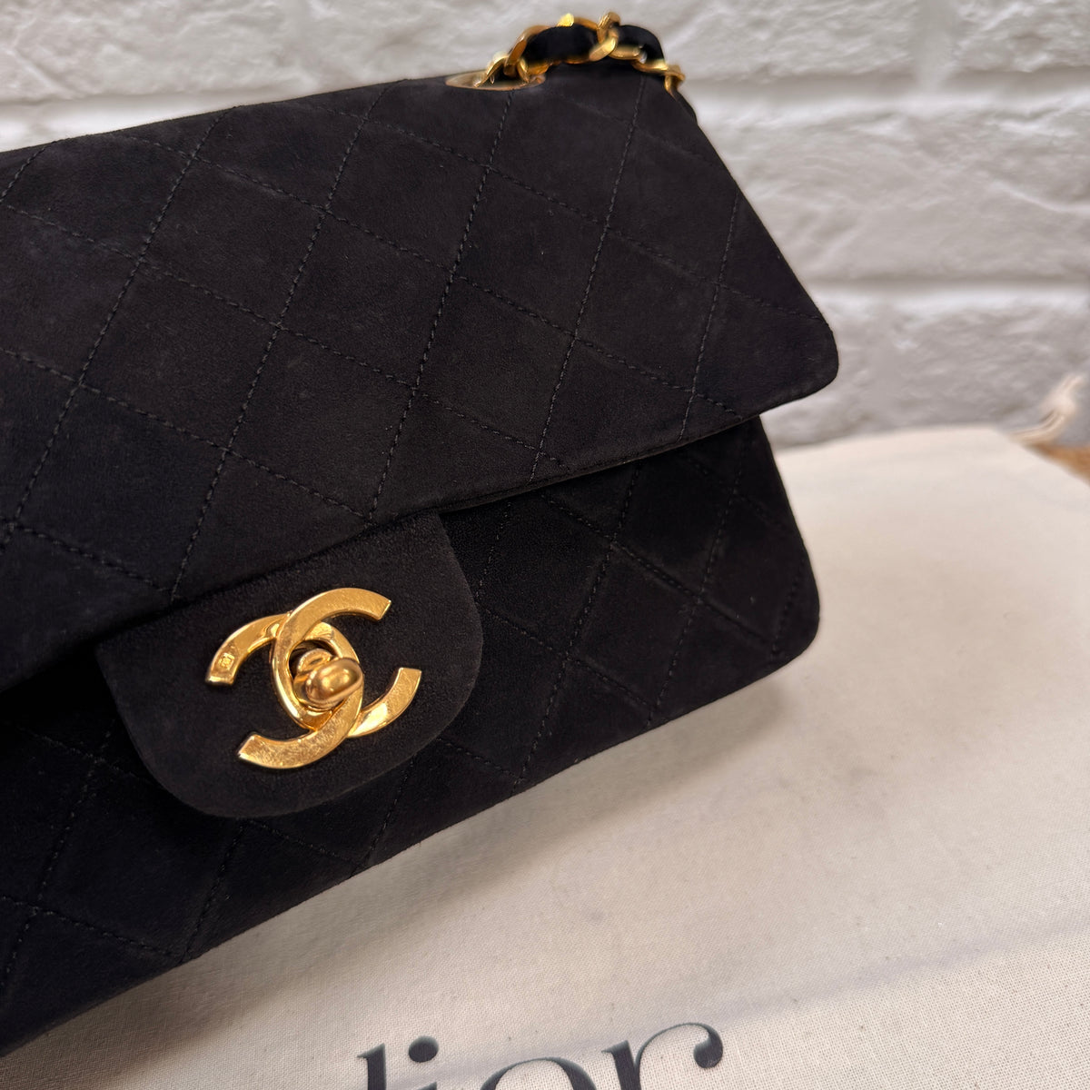 Chanel 1986 Rare Suede Black Classic Double Flap Small