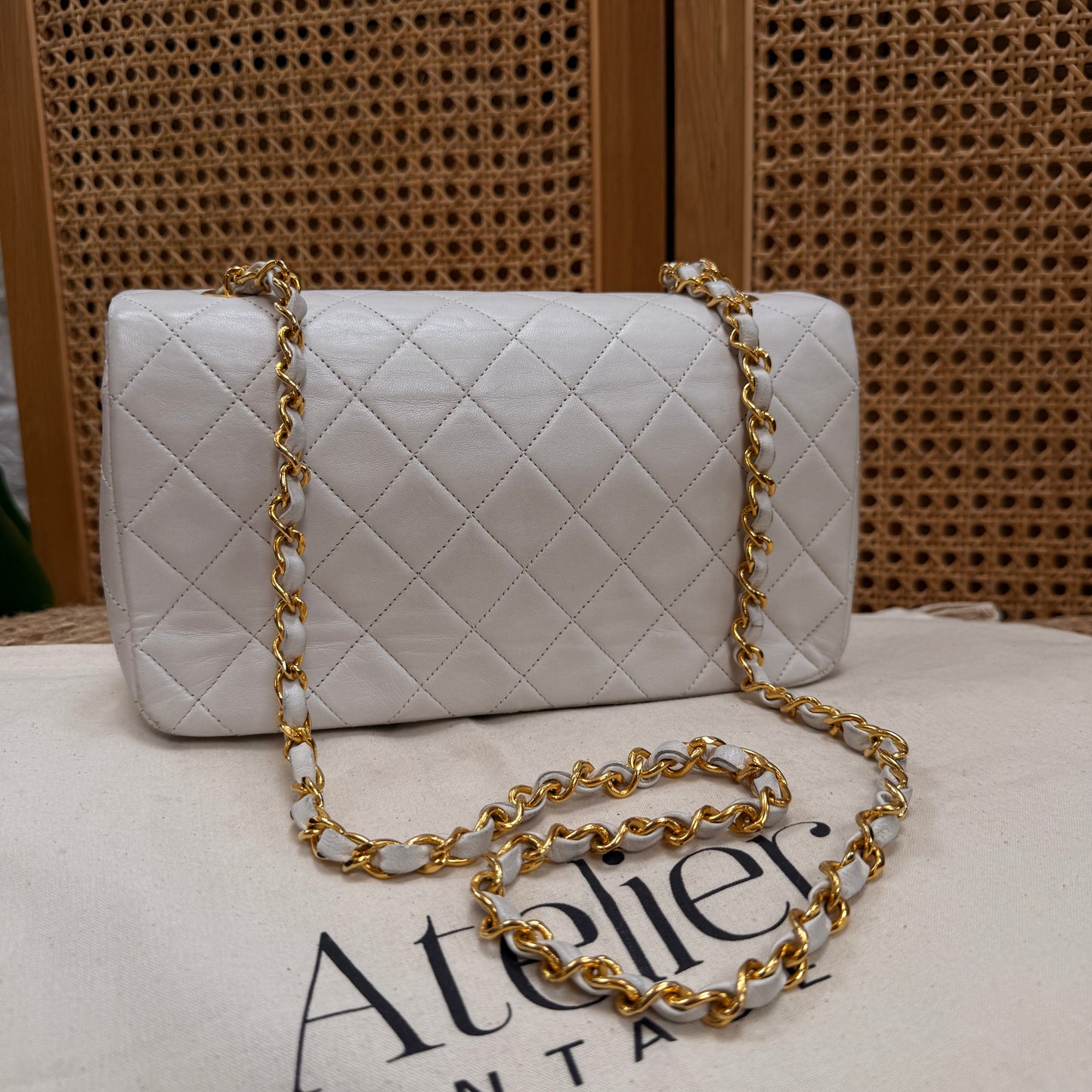 Chanel 1989 Ivory Classic Medium Rectangle Full Flap