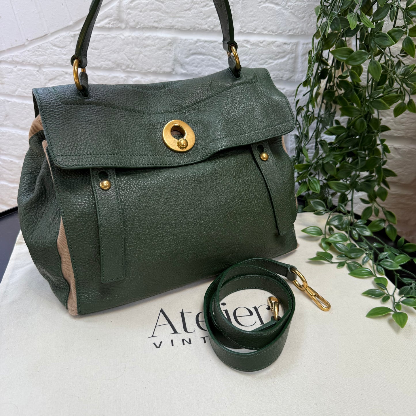 Saint Laurent 2000s Saint Laurent Khaki Muse Two Way with detachable cross Body Strap