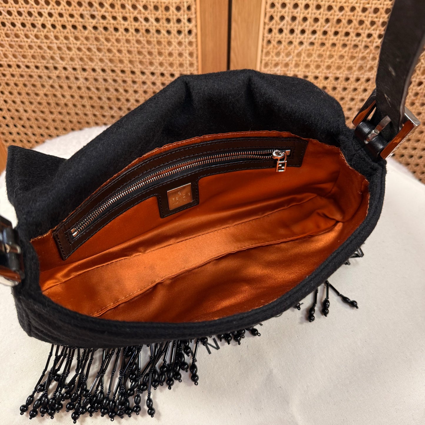 Fendi 2002 Rare Fendi Baguette Black - Limited edition Cashmere and waterfall glass beads